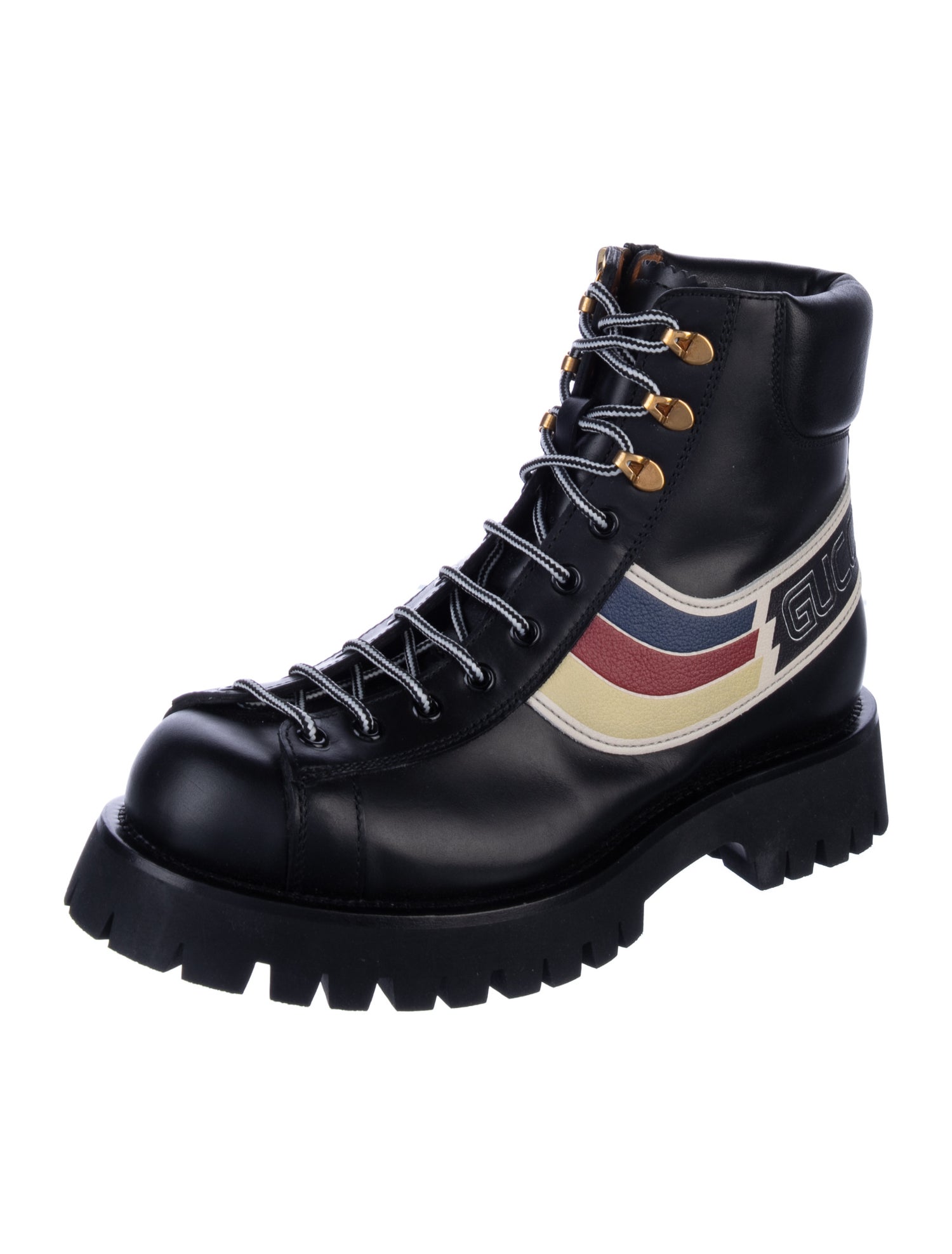 Gucci Leather Printed Combat Boots