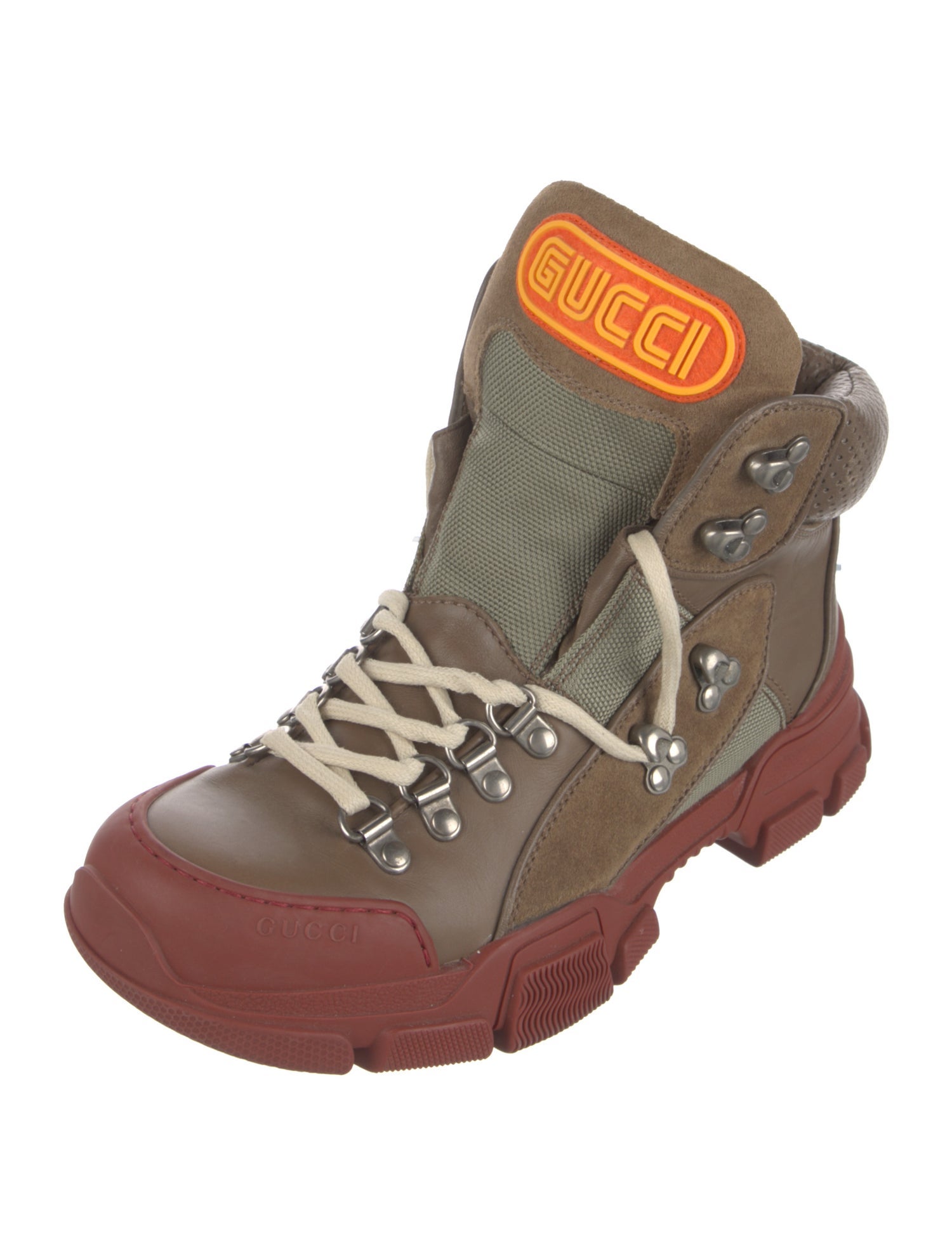 Gucci Leather Colorblock Pattern Hiking Boots