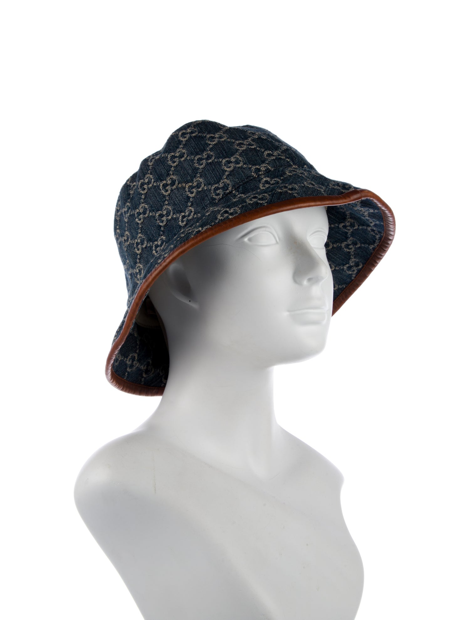 Gucci Canvas GG Pattern Print Leather Trim Bucket Hat
