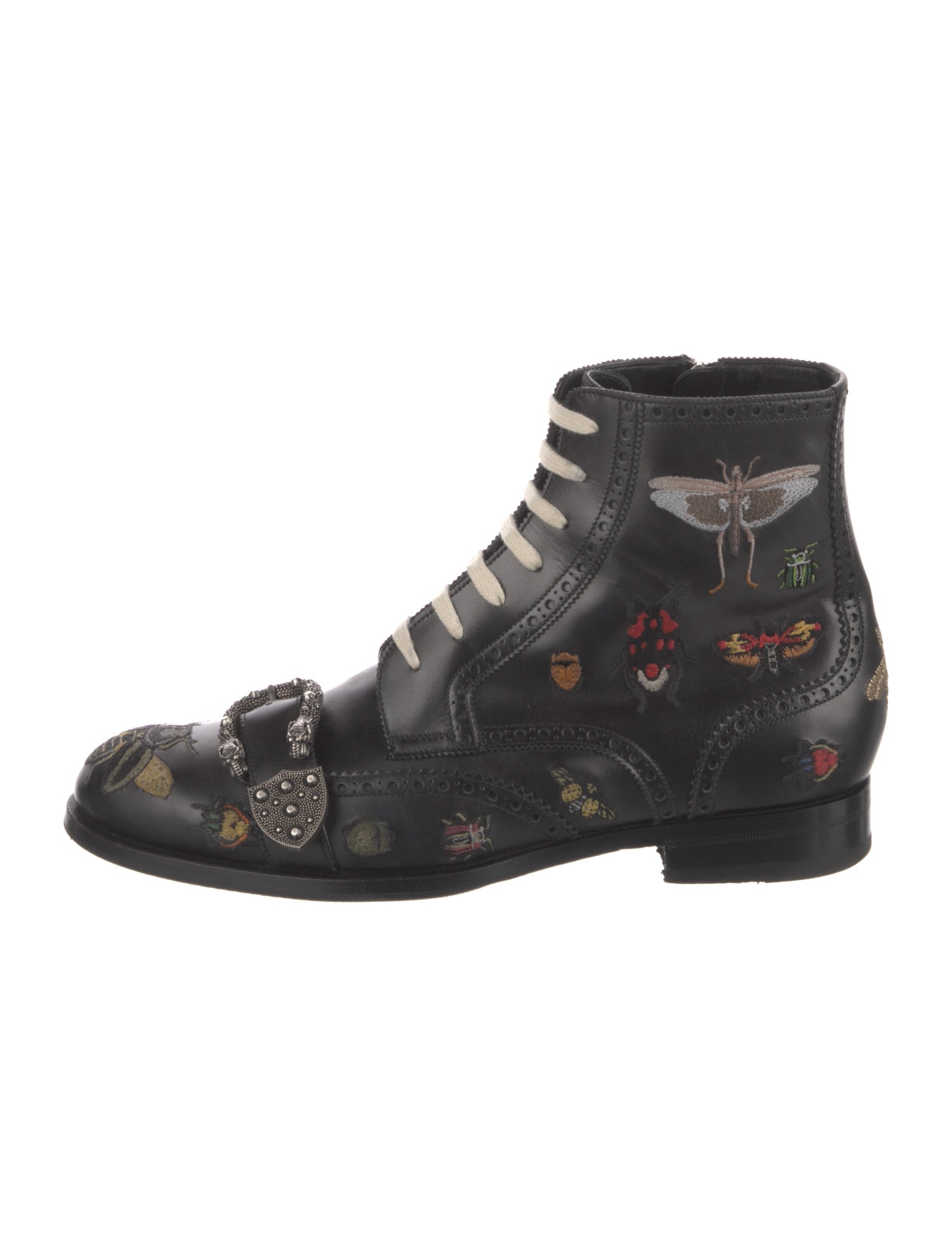 Gucci Bee Accent Leather Lace-Up Boots