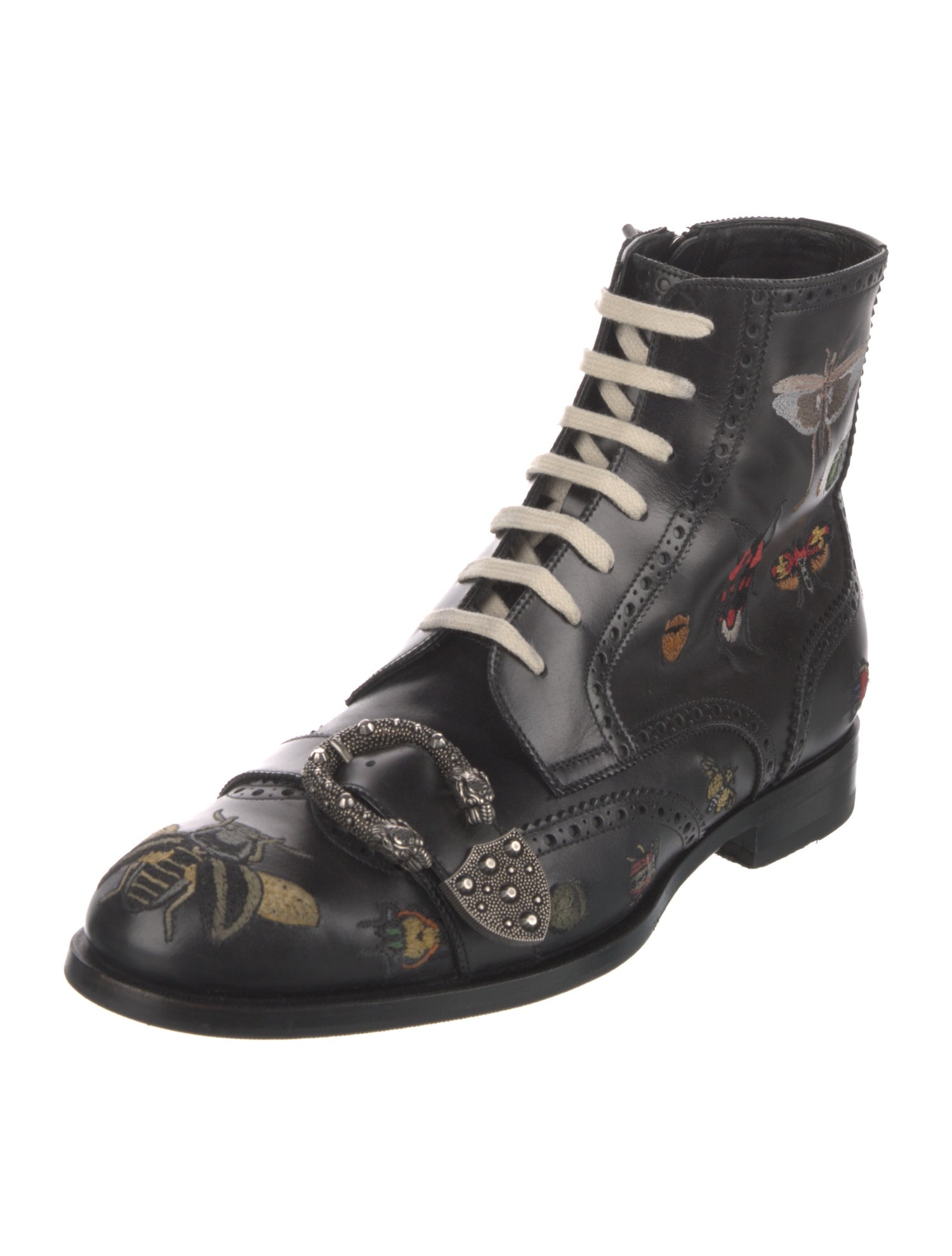 Gucci Bee Accent Leather Lace-Up Boots