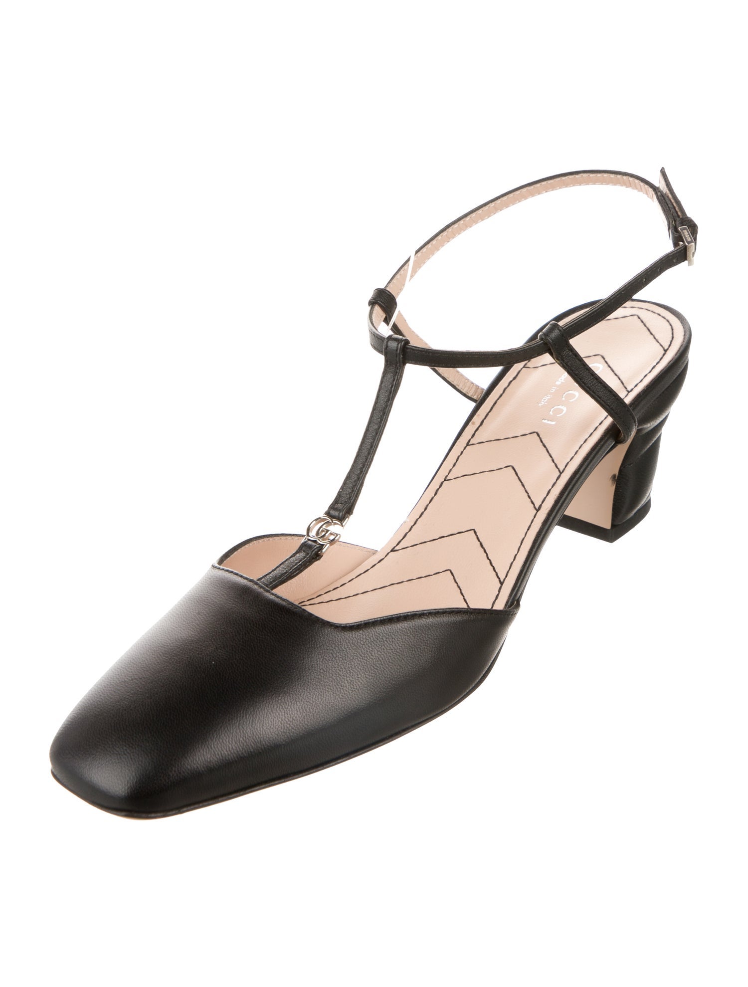 Gucci Double G Logo Leather T-Strap Pumps