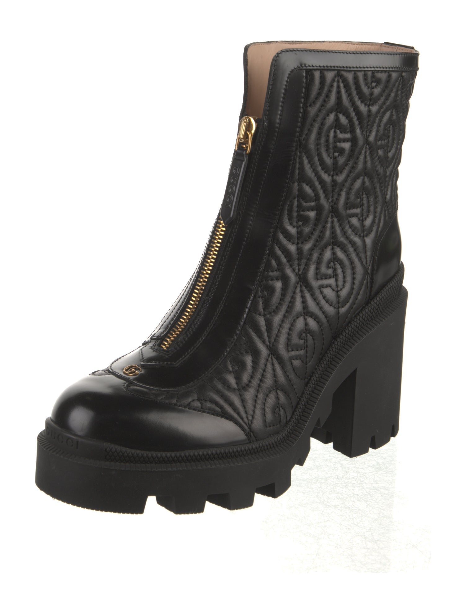 Gucci Double G Logo Leather Combat Boots