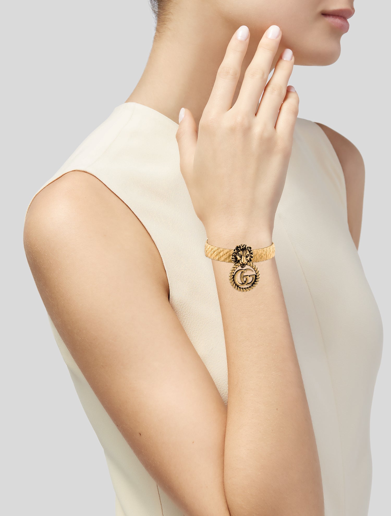Gucci Lion Head Double G Bracelet