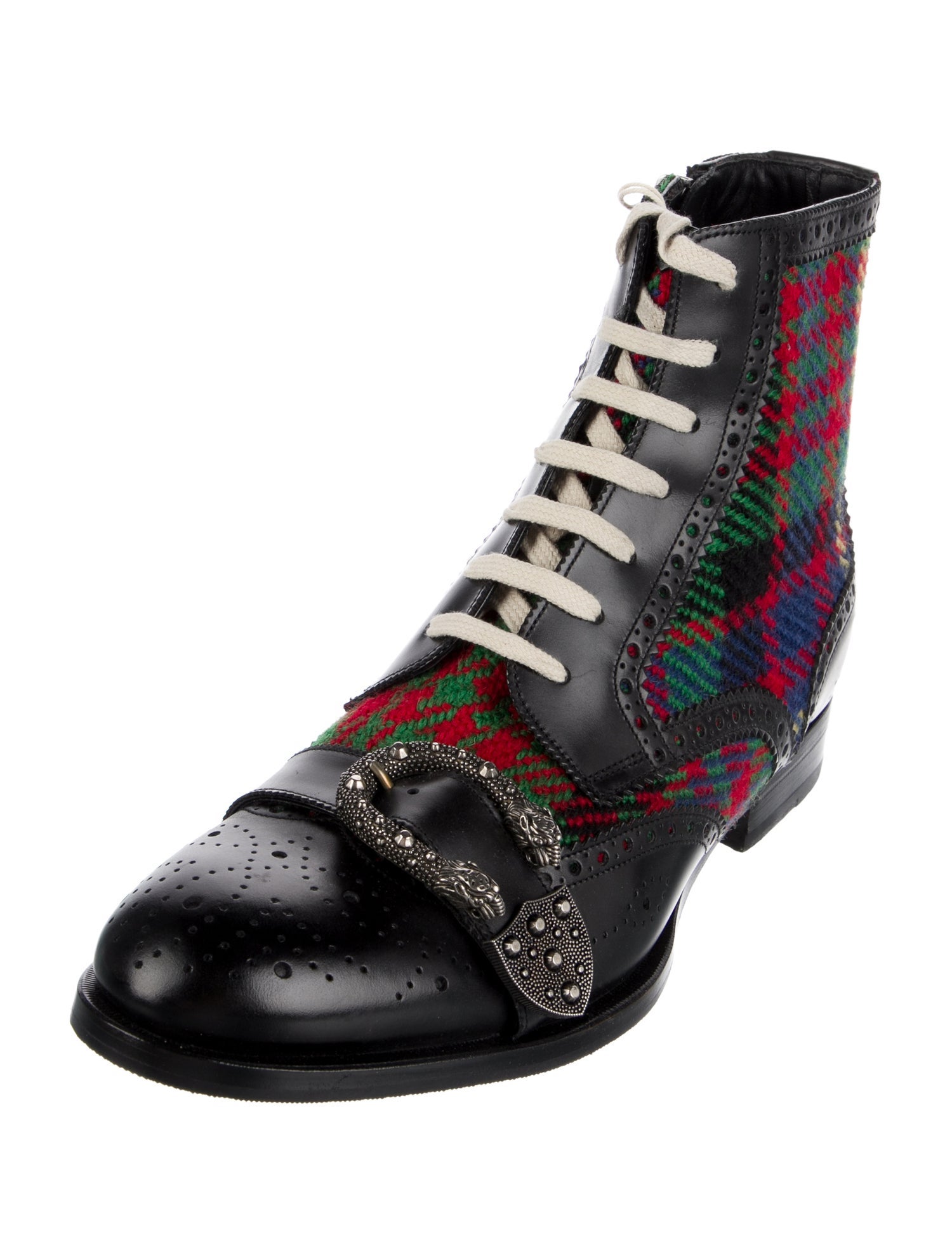 Gucci Bee Accent Printed Lace-Up Boots