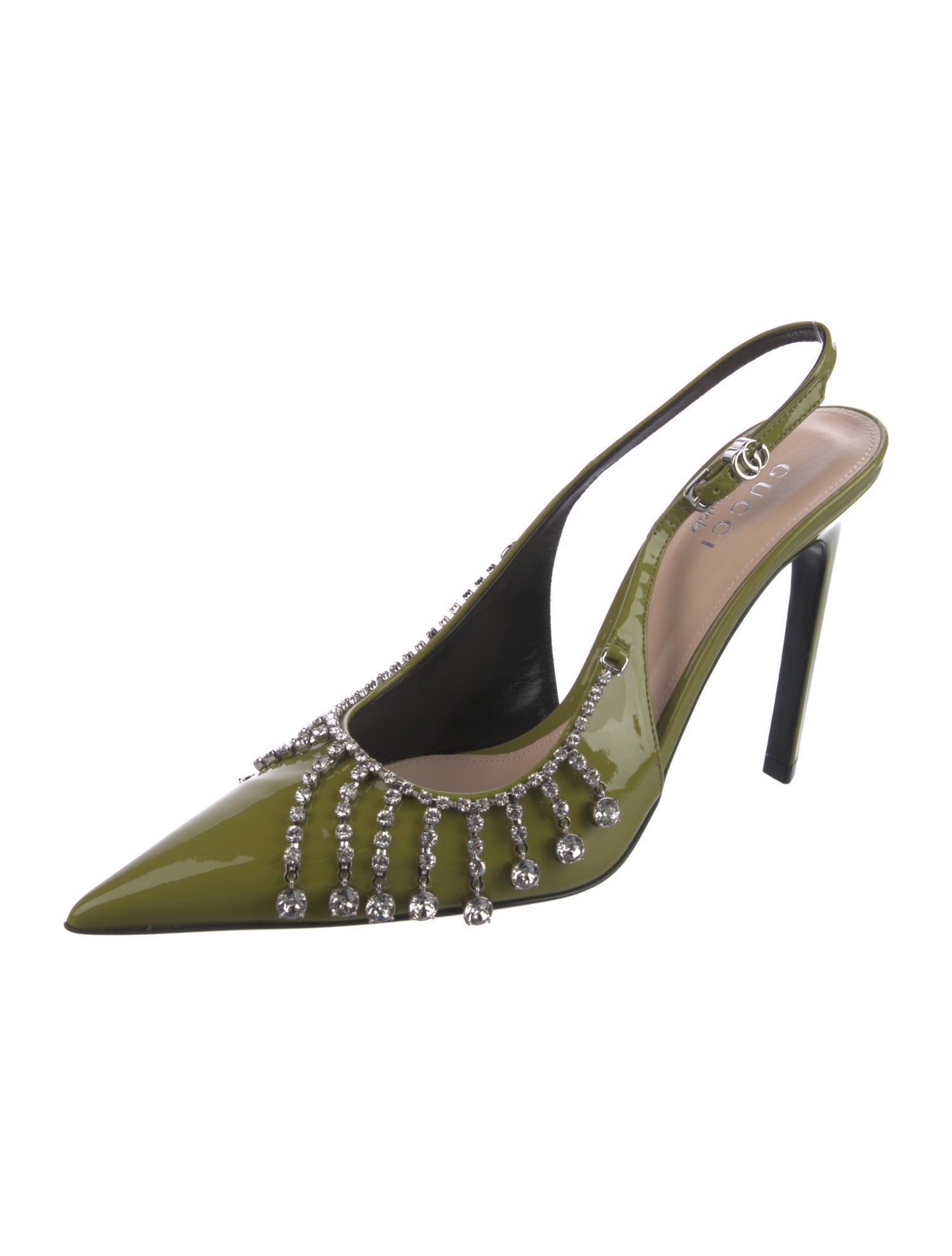 Gucci Patent Leather Crystal Embellishments Slingback Pumps