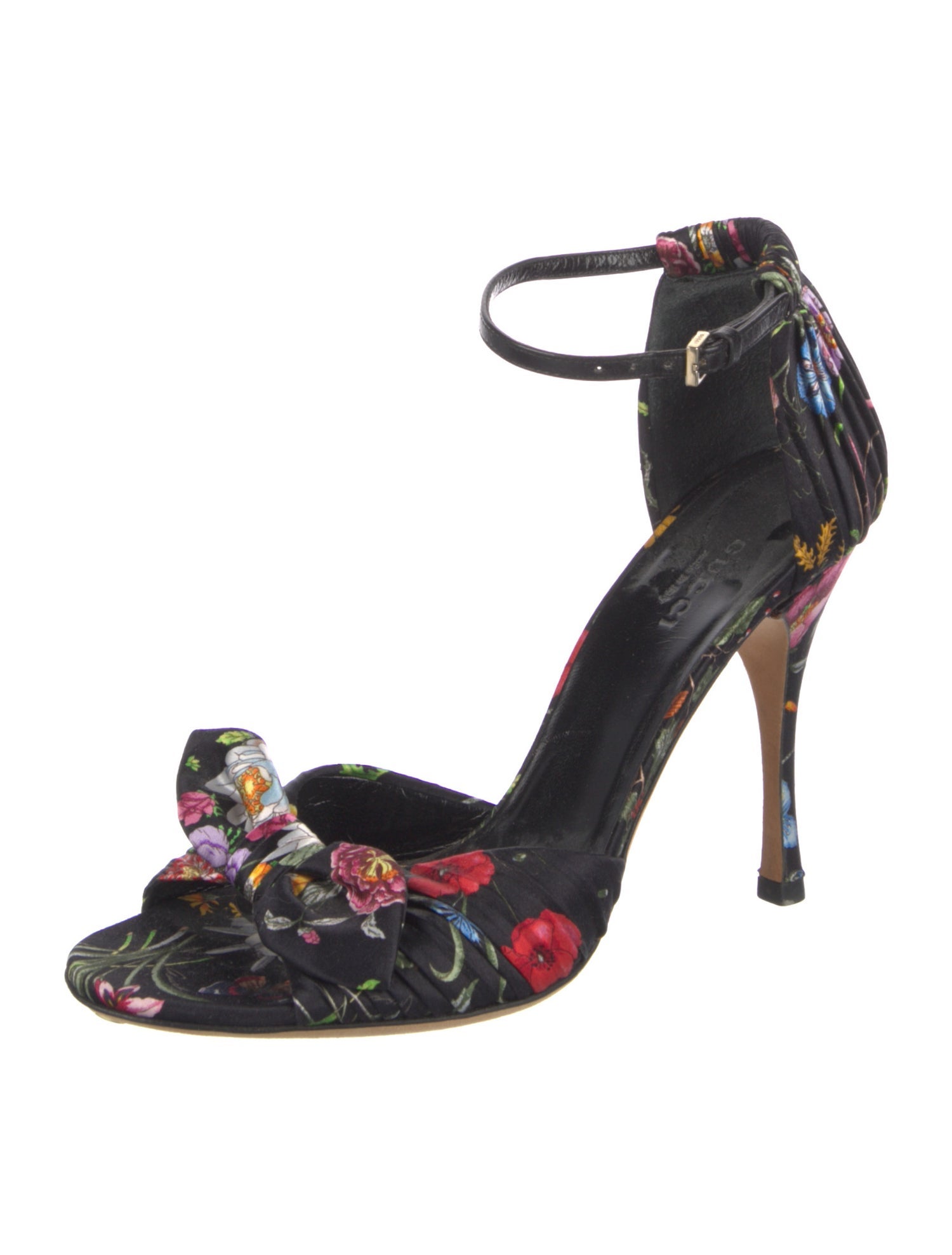 Gucci Flora Print Satin Sandals