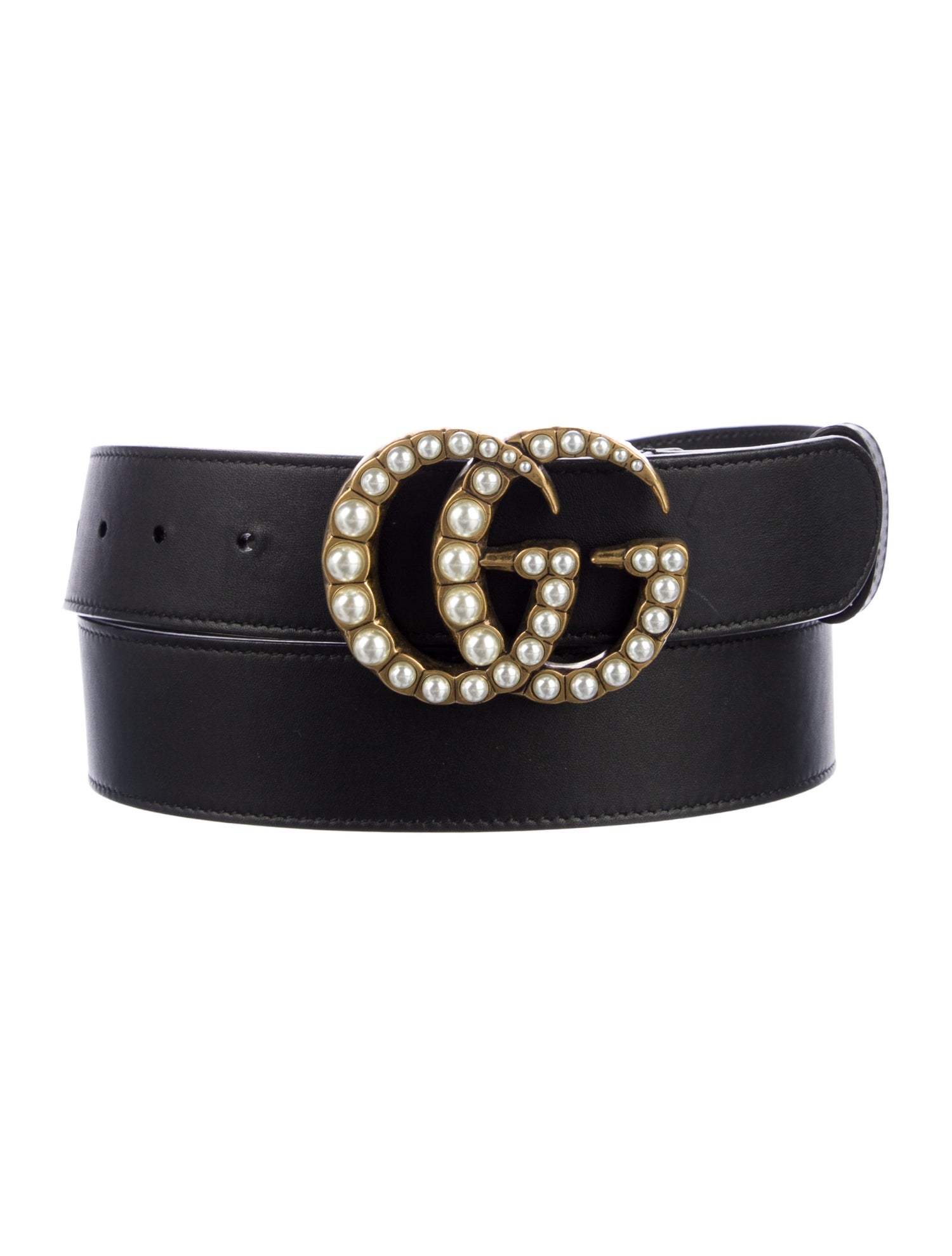 Gucci Faux Pearl Accents Leather Belt