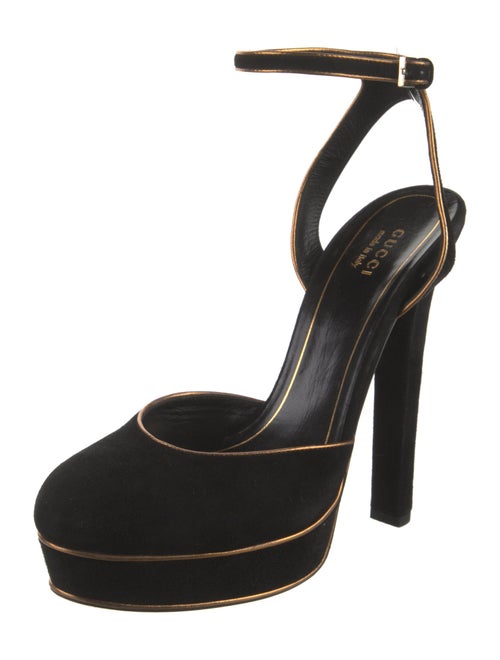 Gucci Suede Leather Trim Embellishment Slingback Pumps