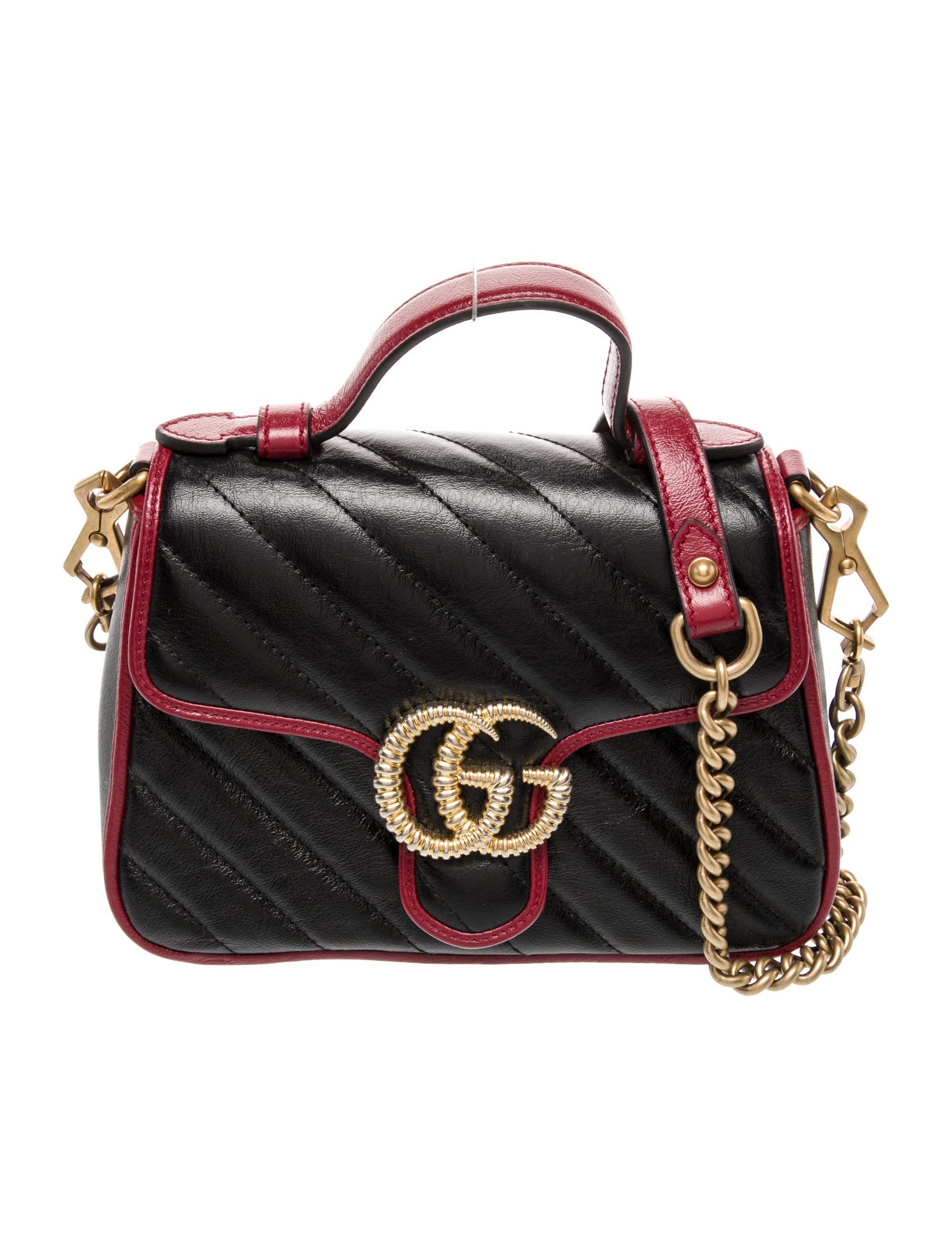Gucci Double G Black/Red Matelassé Leather Marmont Mini