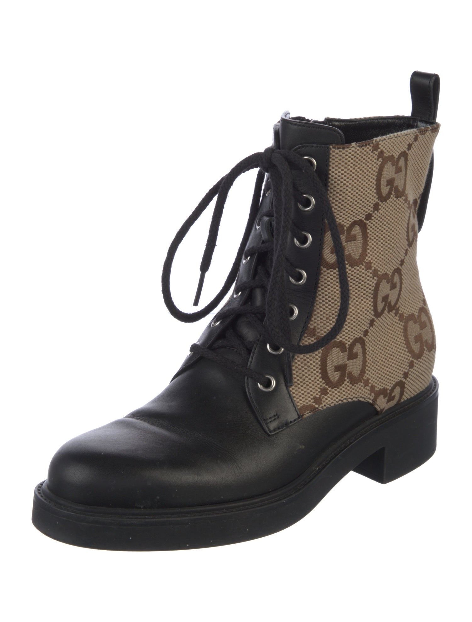 Gucci GG Canvas Leather Combat Boots