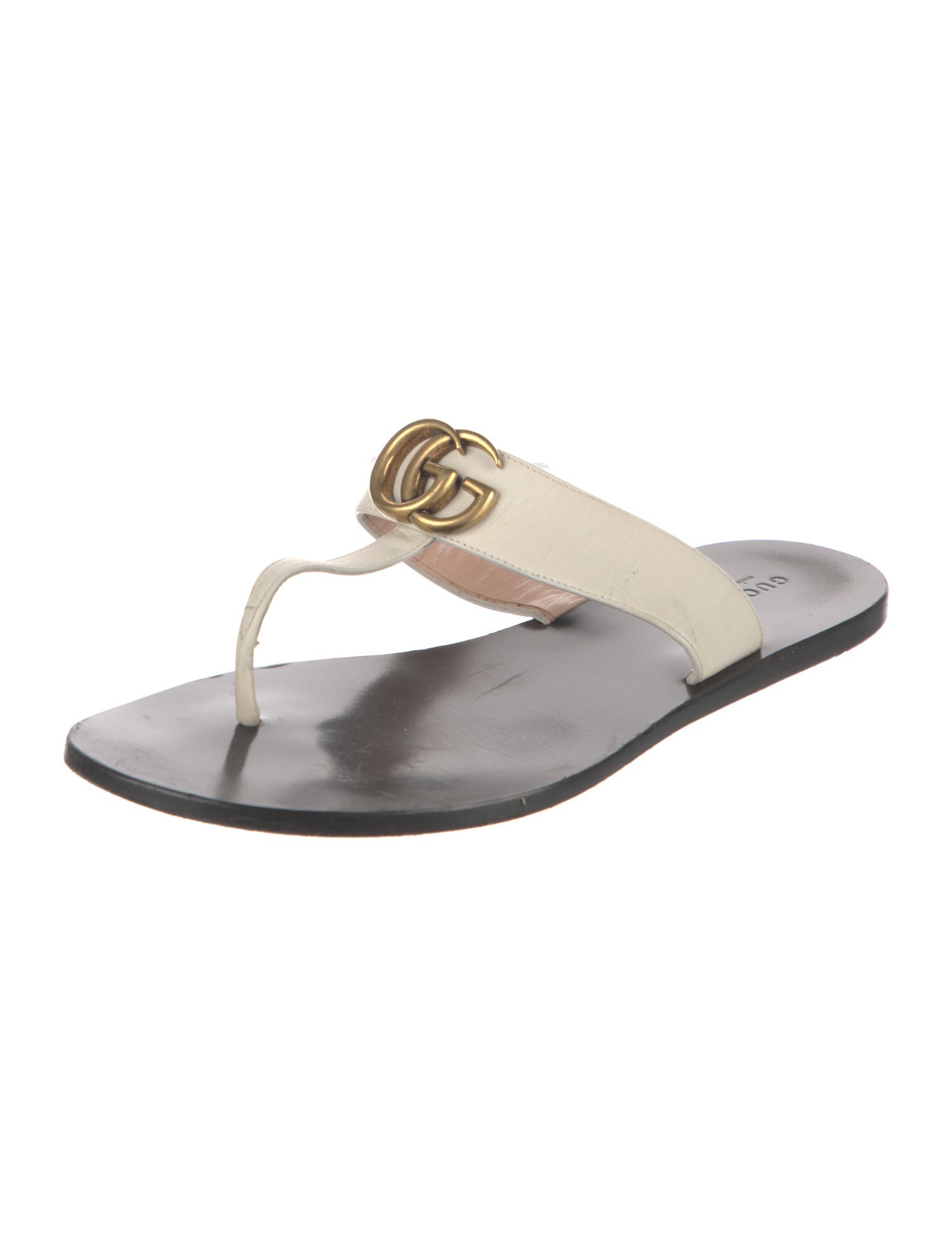 Gucci Double G Logo Leather Flip Flops