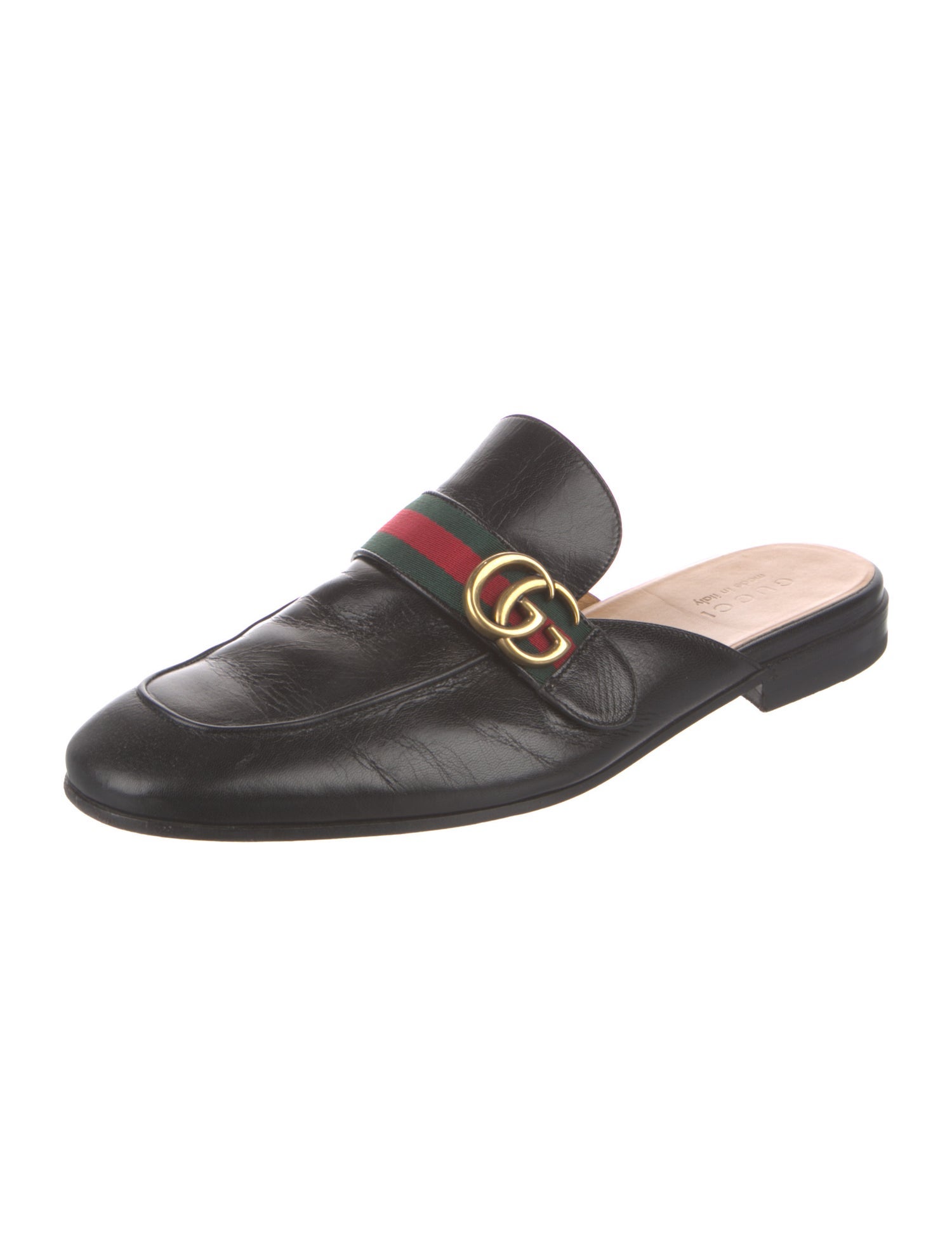 Gucci Web Accent Leather Slippers