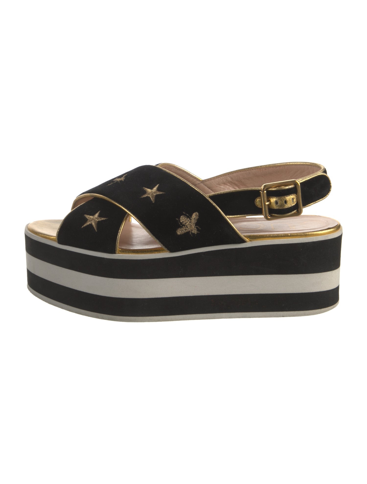 Gucci Bee Accent Velvet Slingback Sandals