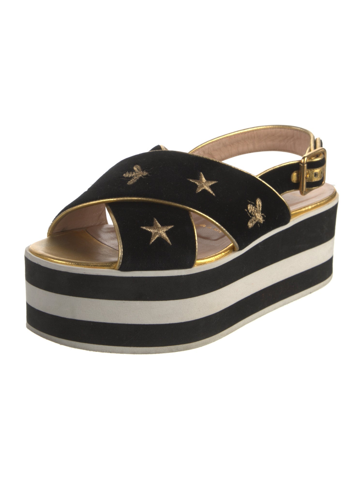 Gucci Bee Accent Velvet Slingback Sandals