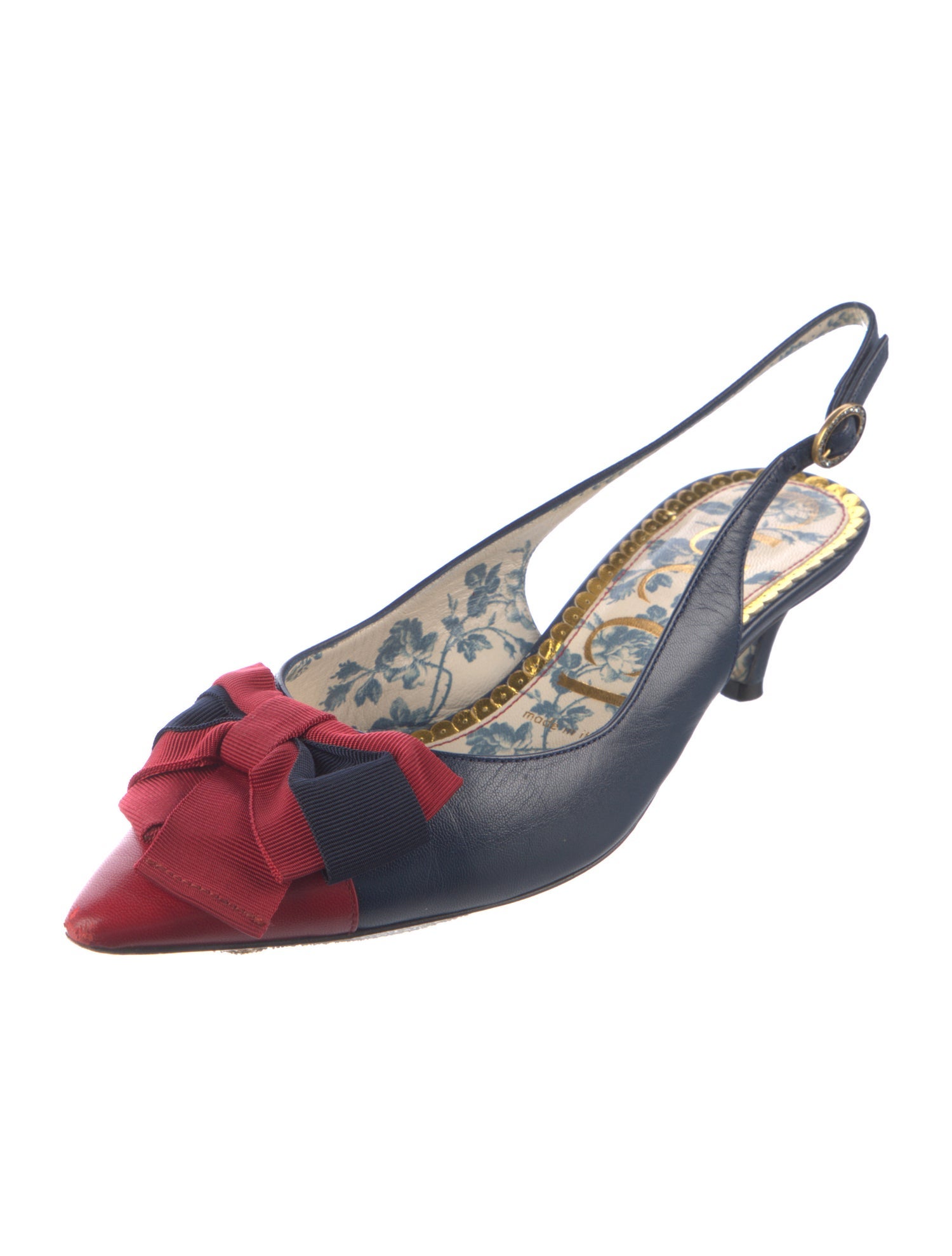 Gucci Leather Colorblock Pattern Slingback Pumps