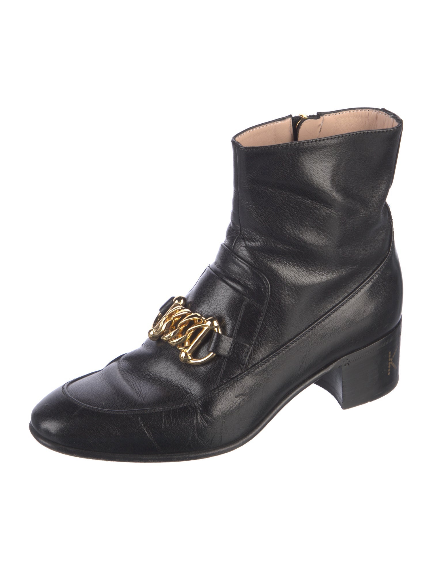 Gucci Chain-Link Accent Leather Combat Boots