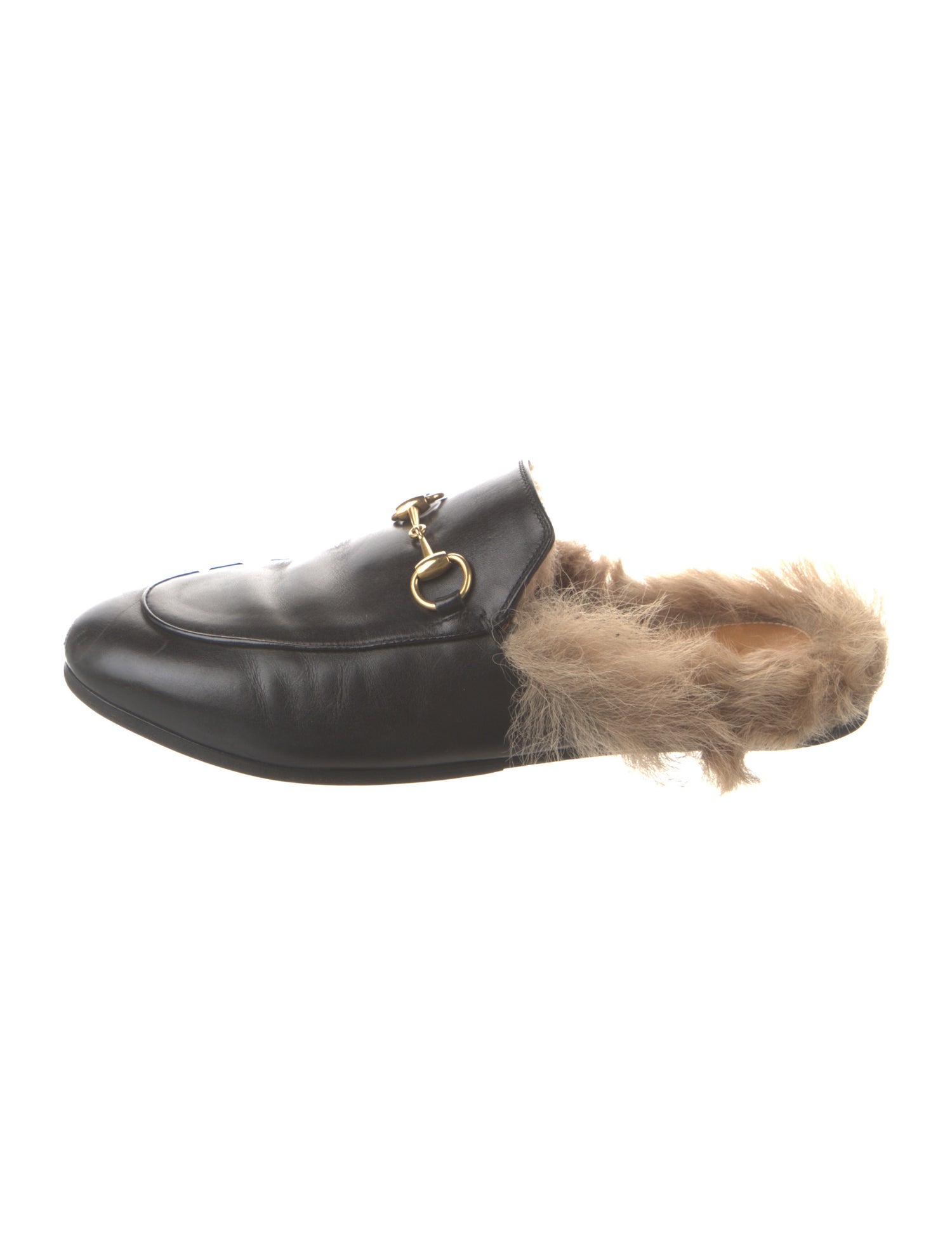 Gucci Leather Fur Trim Mules