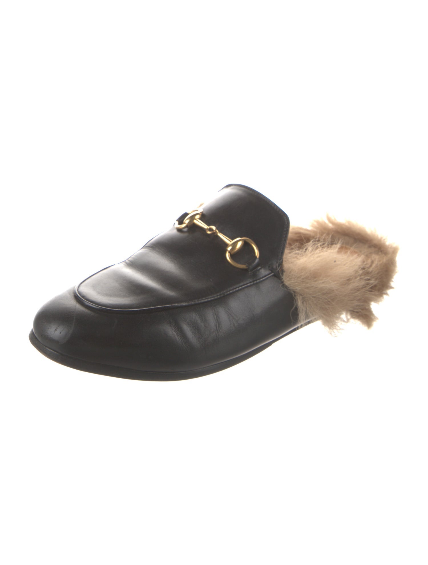 Gucci Leather Fur Trim Mules