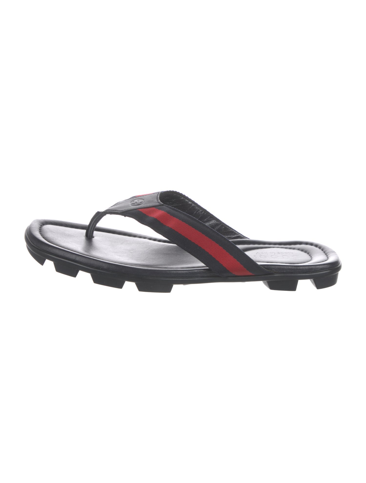 Gucci Web Accent Leather Flip Flops