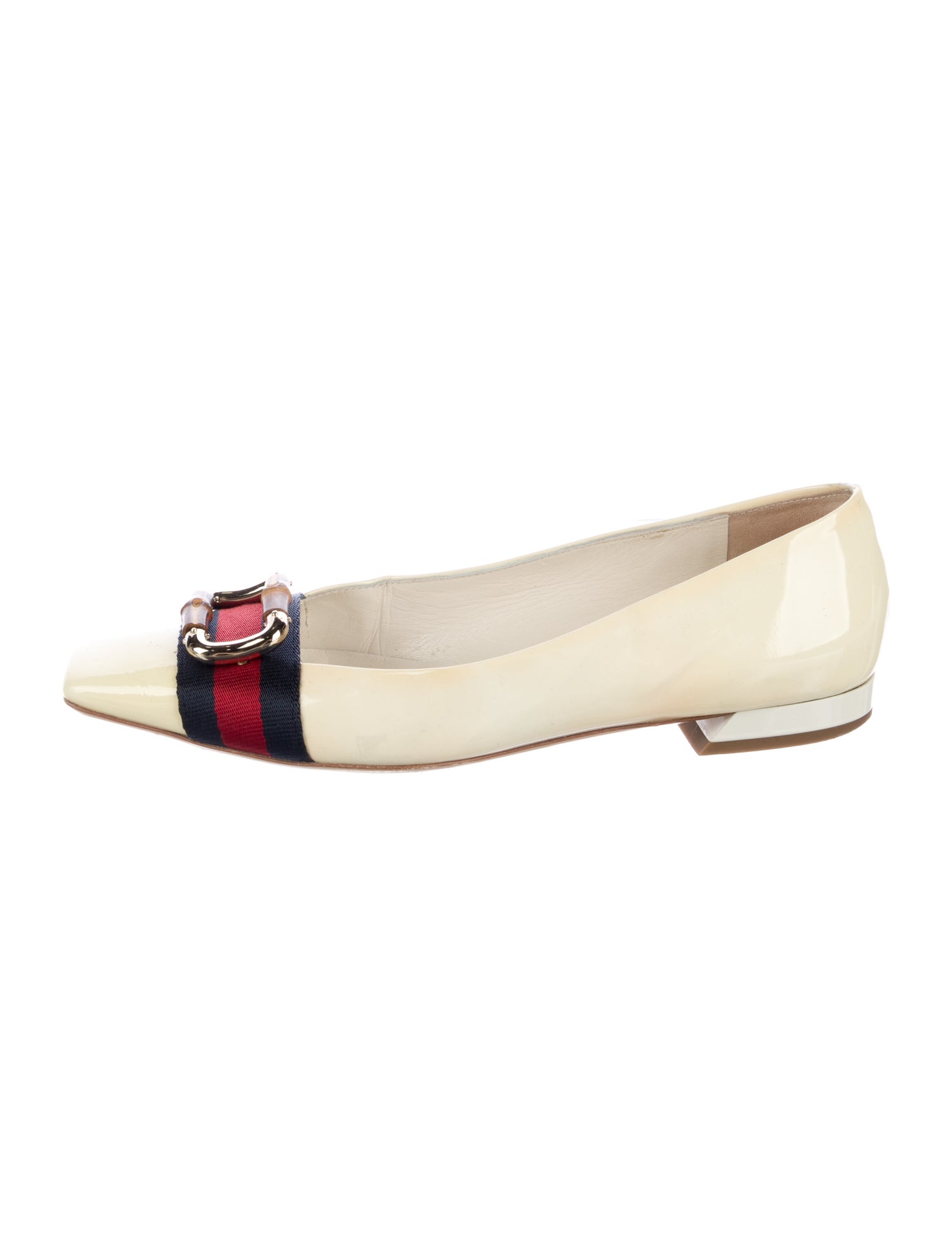 Gucci Sylvie Web Accent Patent Leather Ballet Flats
