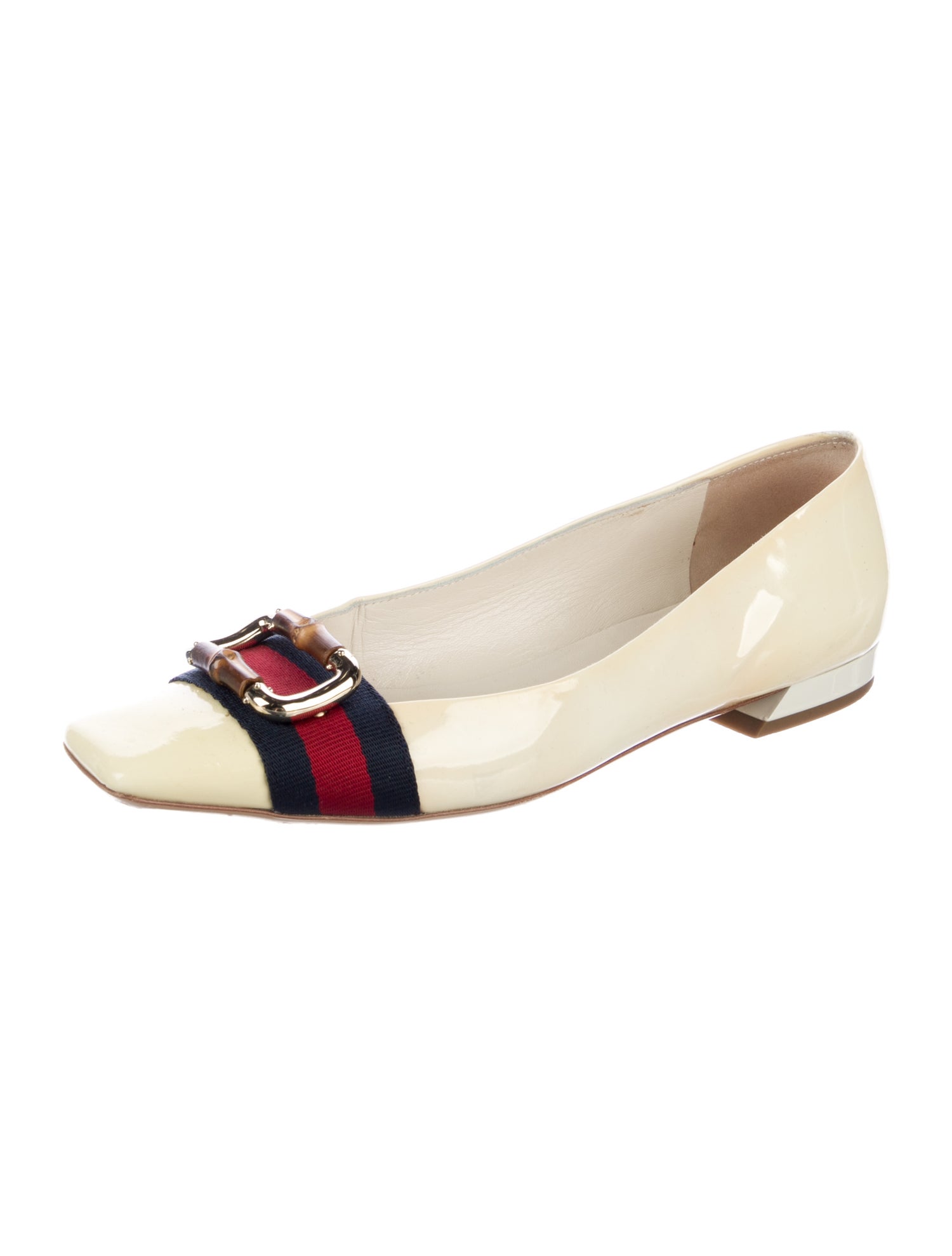 Gucci Sylvie Web Accent Patent Leather Ballet Flats