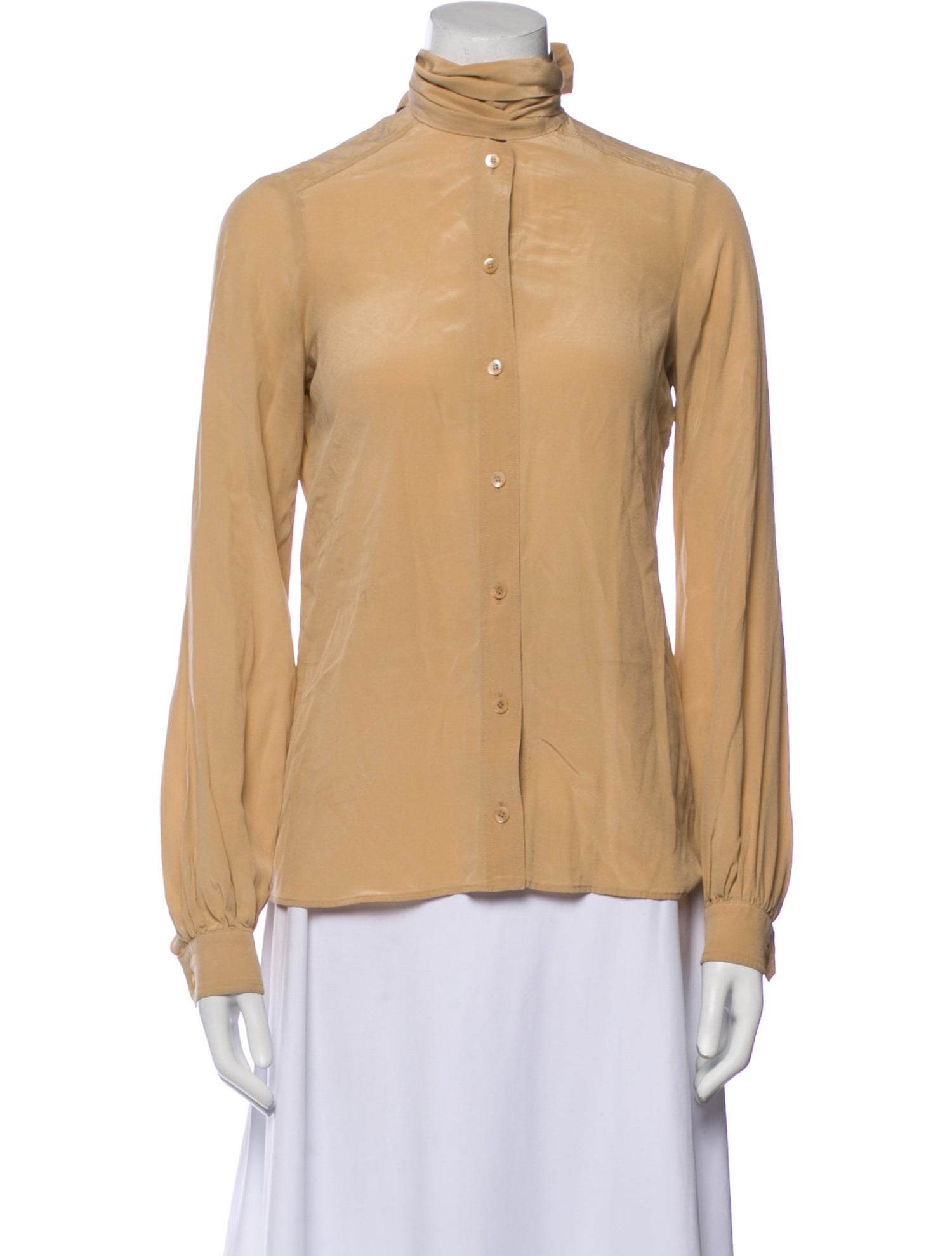 Gucci Silk Mock Neck Button-Up Top
