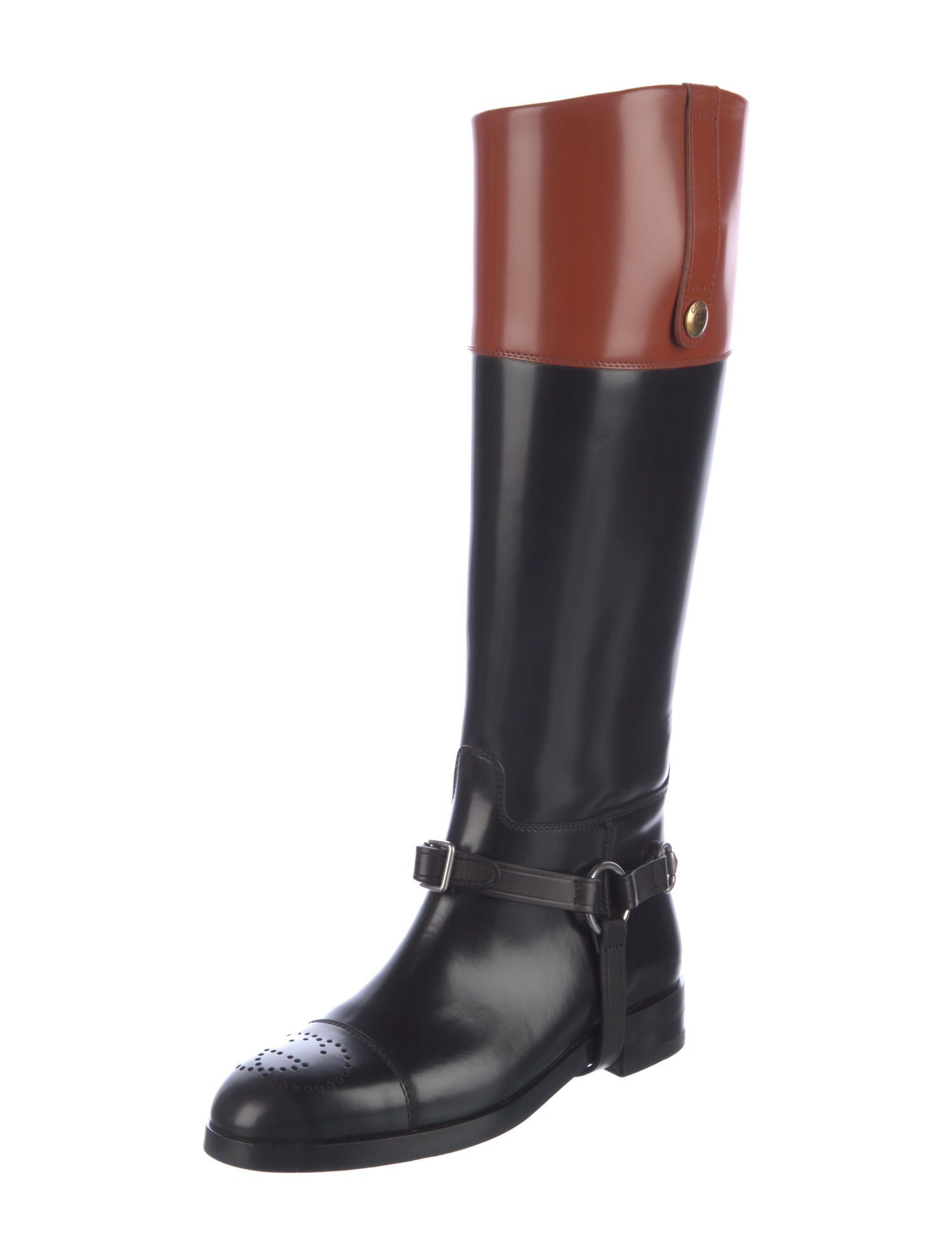 Gucci Web Accent Leather Riding Boots