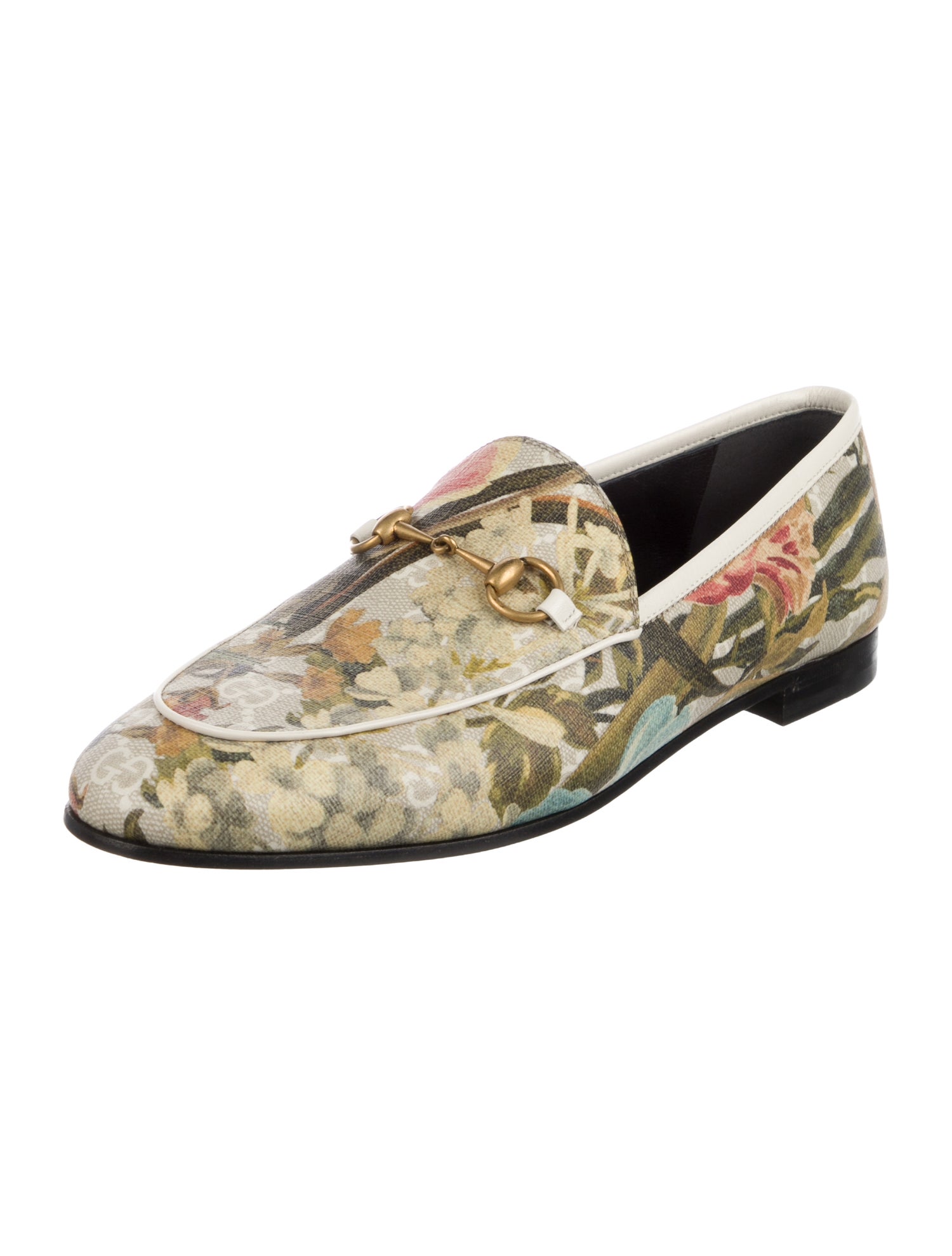Gucci GG Supreme Leather Trim Embellishment Loafers