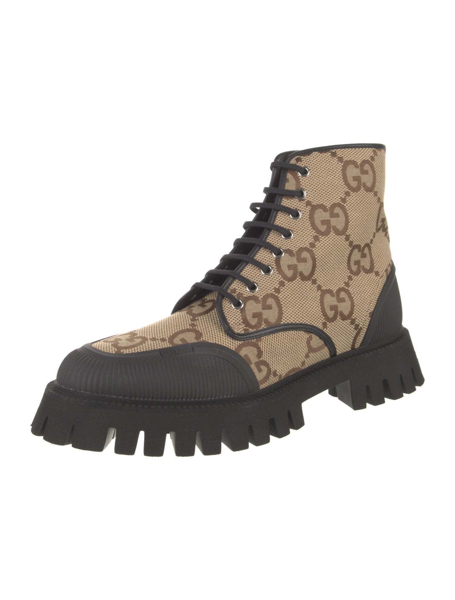 Gucci Printed Leather Trim Embellishment Lace-Up Boots