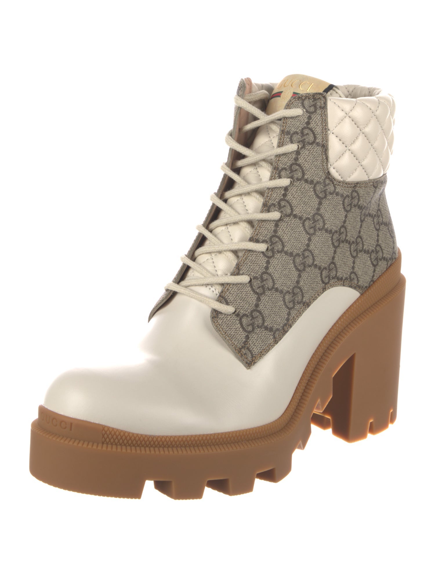 Gucci GG Supreme Leather Trim Embellishment Combat Boots