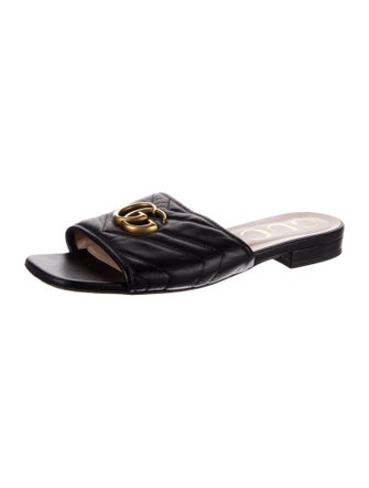Gucci Double G Logo Leather Slides