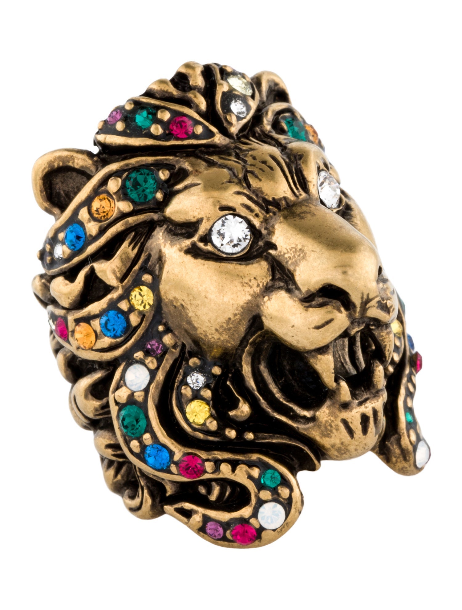 Gucci Crystal Lion Head Cocktail Ring