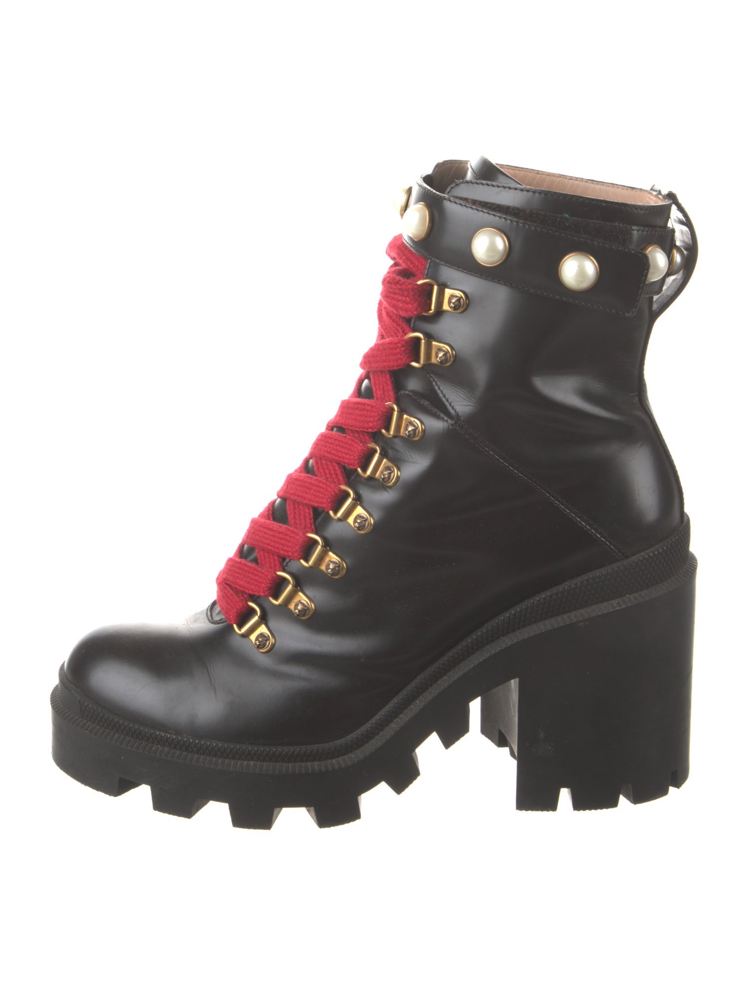 Gucci Feline Head Accent Leather Combat Boots