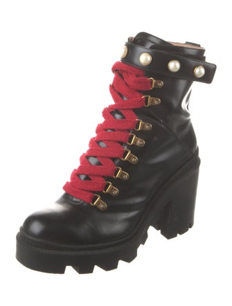 Gucci Feline Head Accent Leather Combat Boots