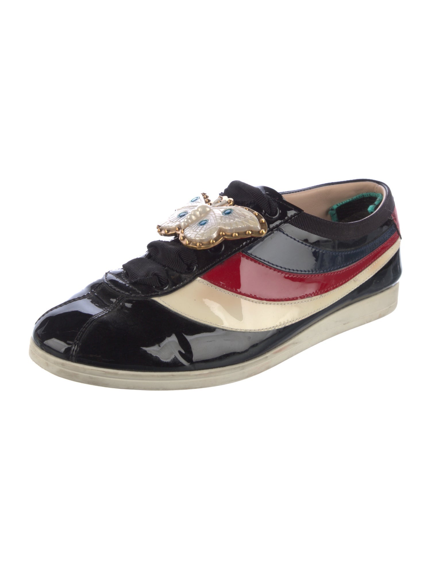 Gucci Sylvie Web Accent Patent Leather Sneakers