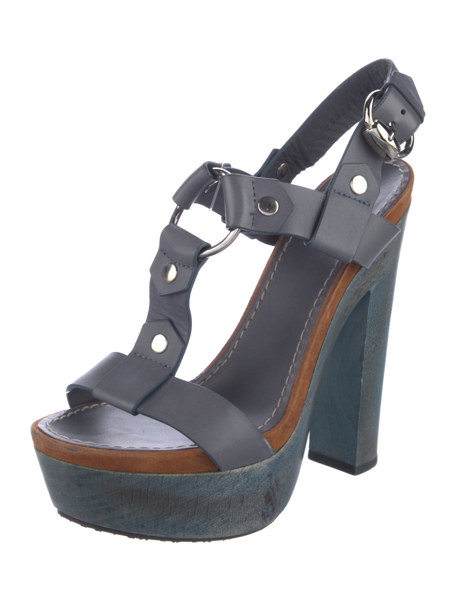 Gucci Leather Colorblock Pattern T-Strap Sandals