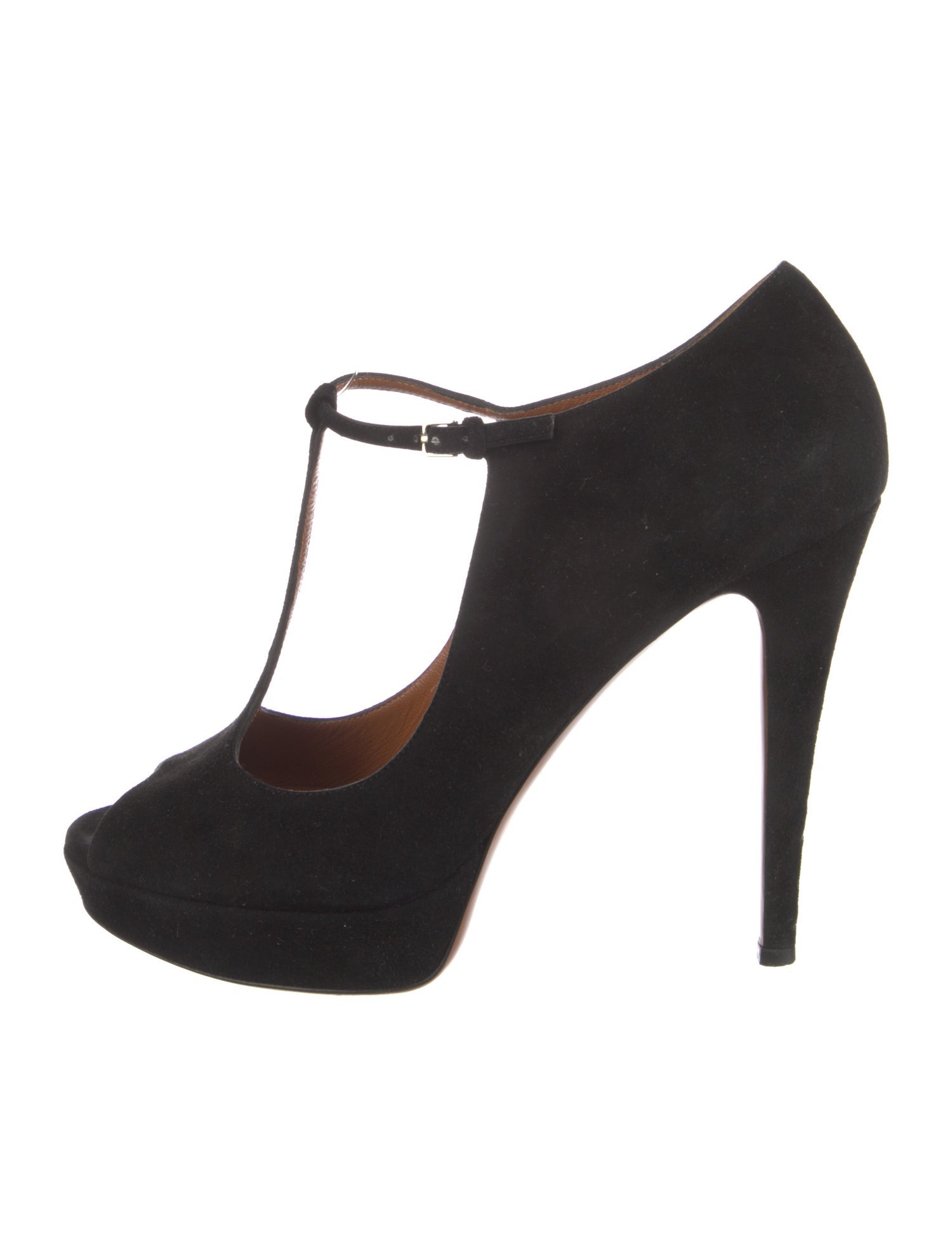 Gucci Suede Cutout Accent T-Strap Pumps