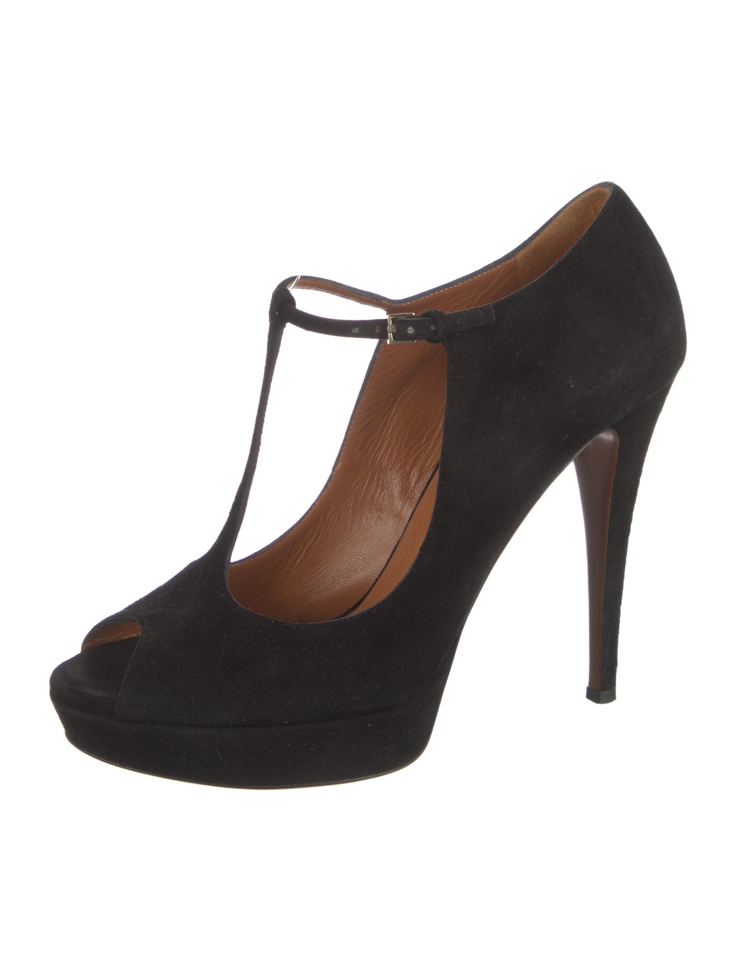 Gucci Suede Cutout Accent T-Strap Pumps