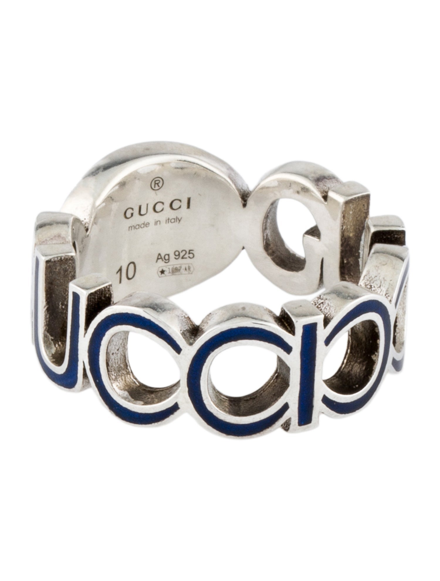 Gucci Enamel Interlocking G Logo Band Ring