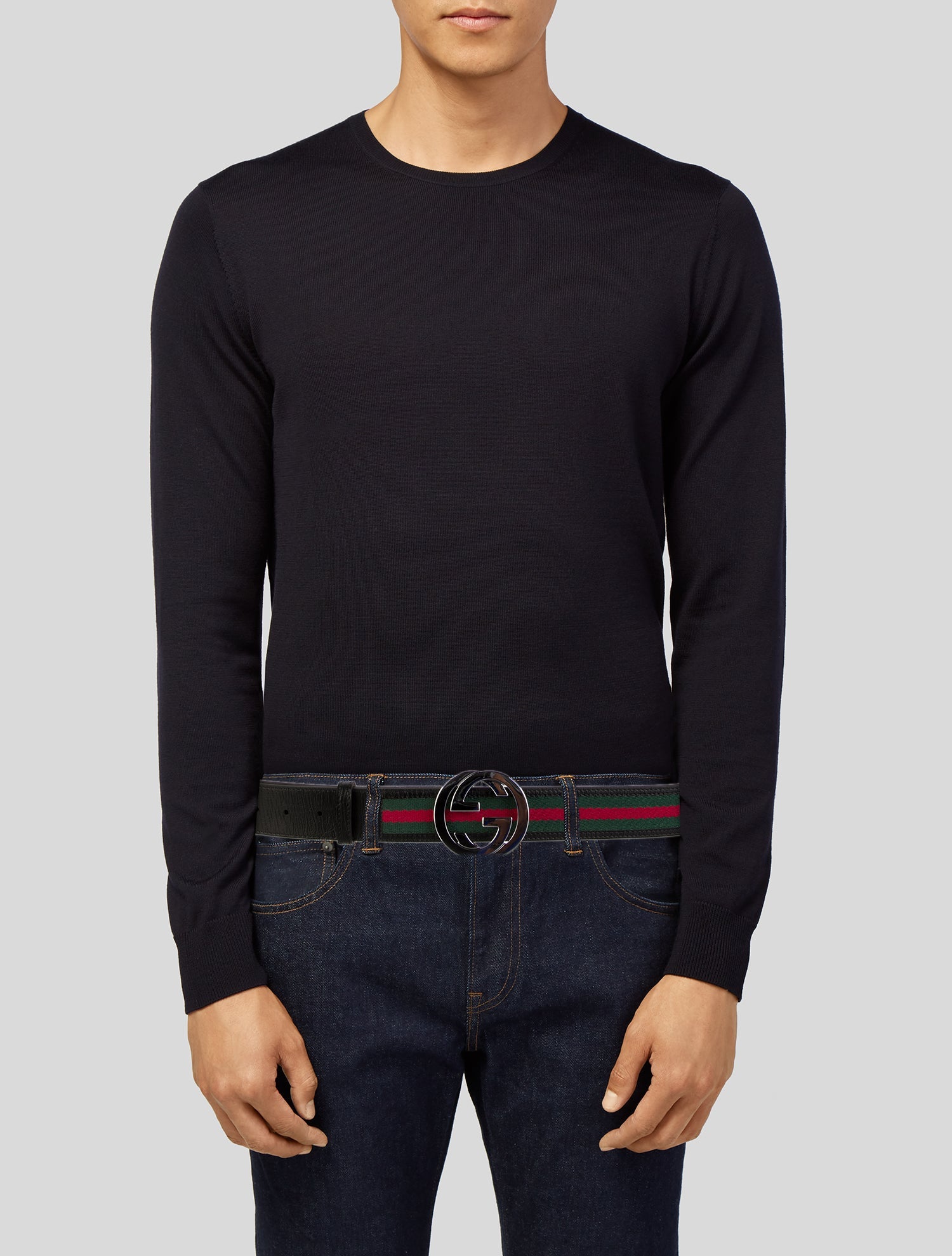 Gucci Web Accent Leather Waist Belt