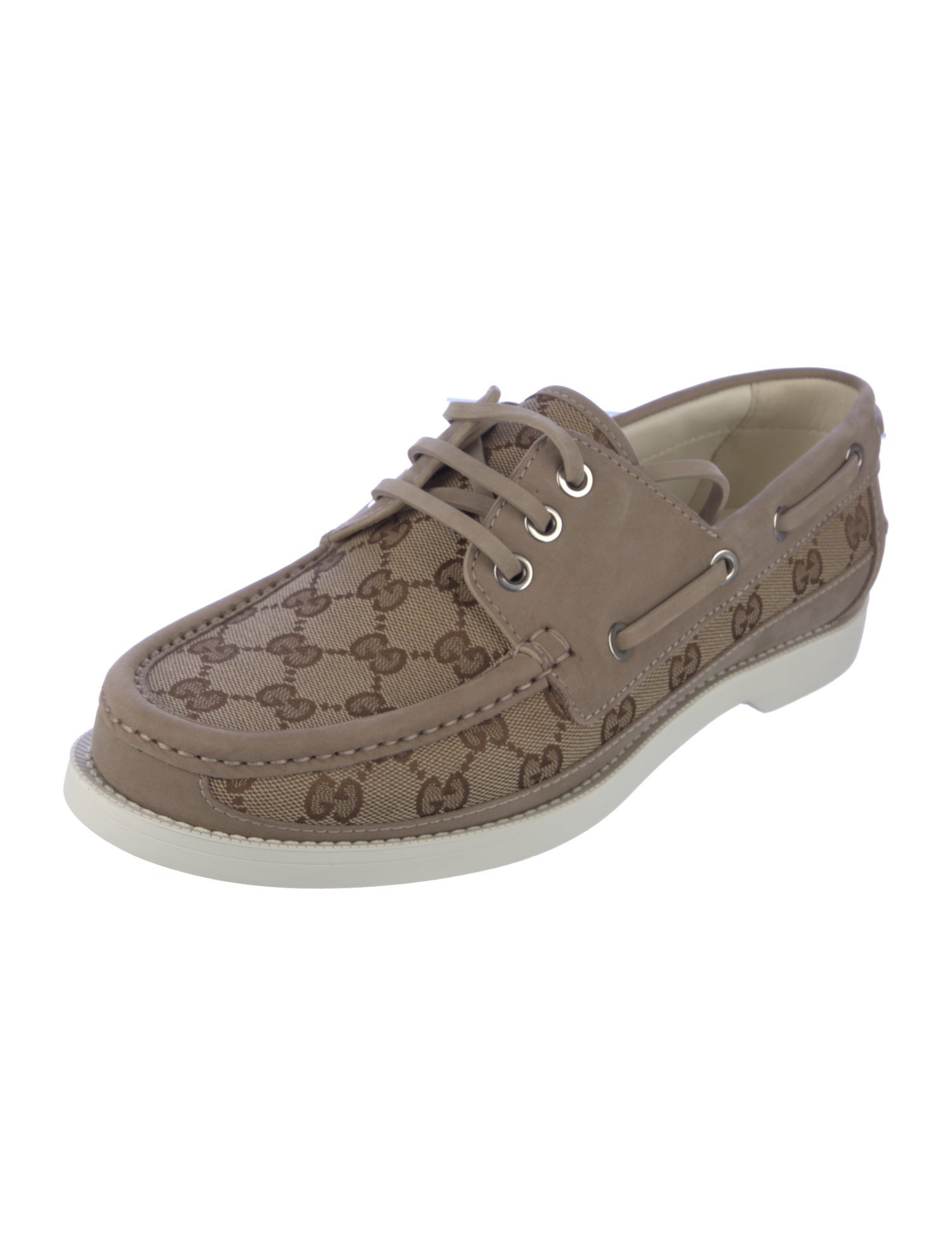 Gucci Web Accent Leather Boat Shoes