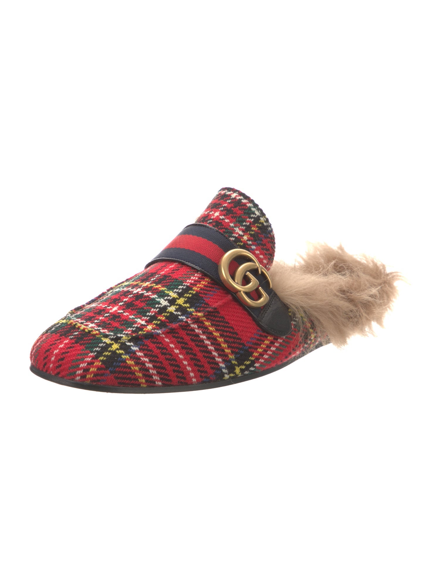 Gucci Web Accent Fur Trim Slippers