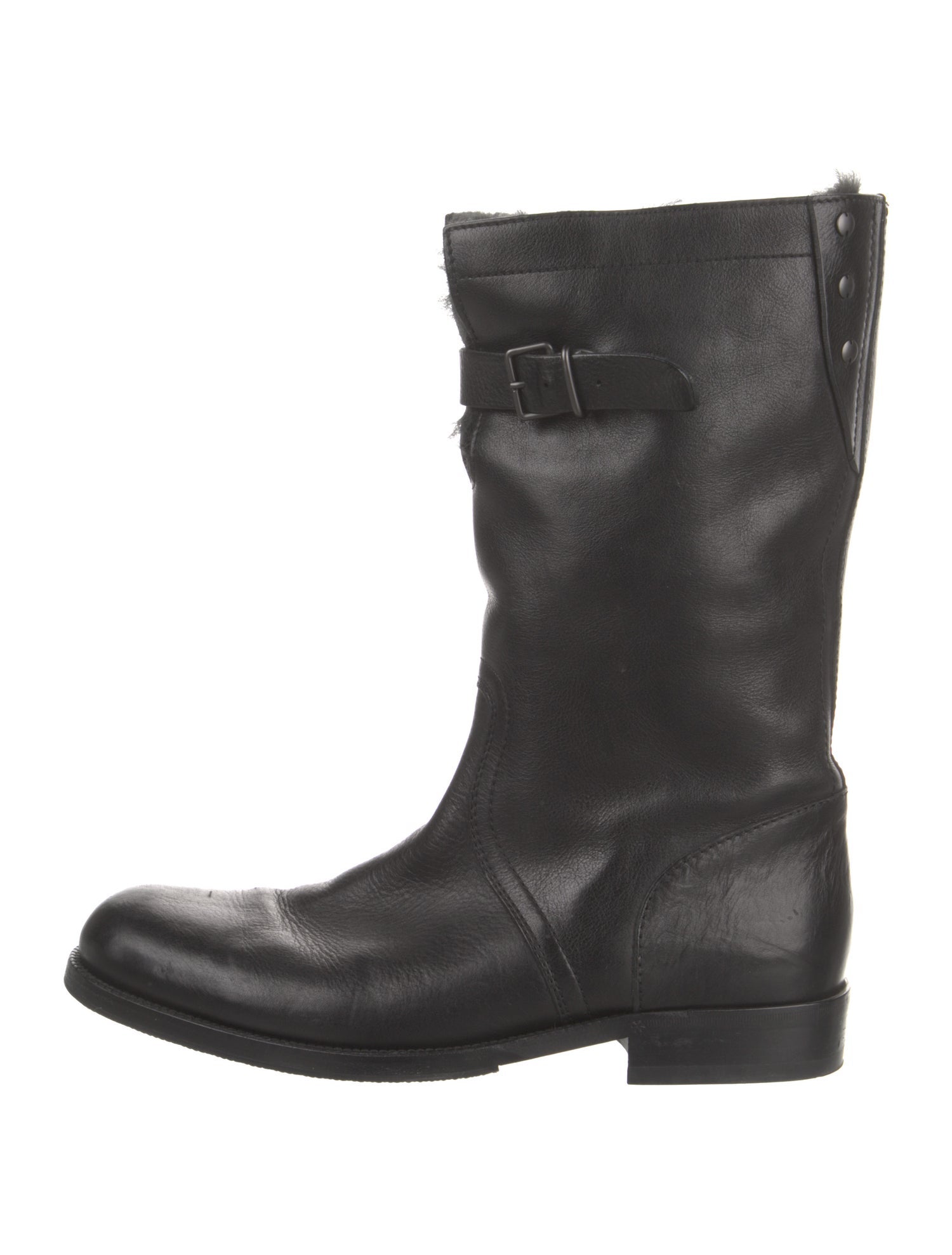 Gucci Web Accent Leather Moto Boots