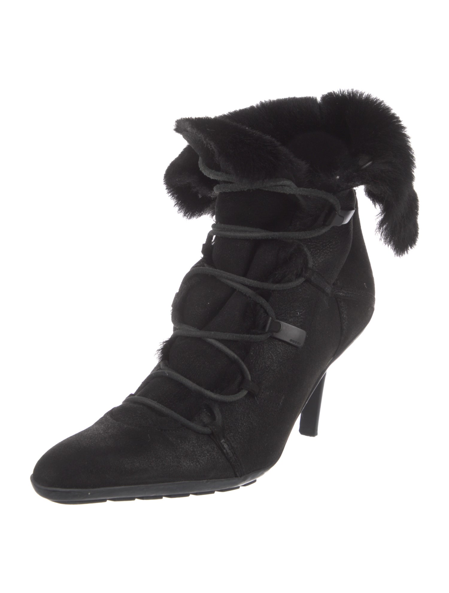 Gucci Suede Fur Trim Lace-Up Boots