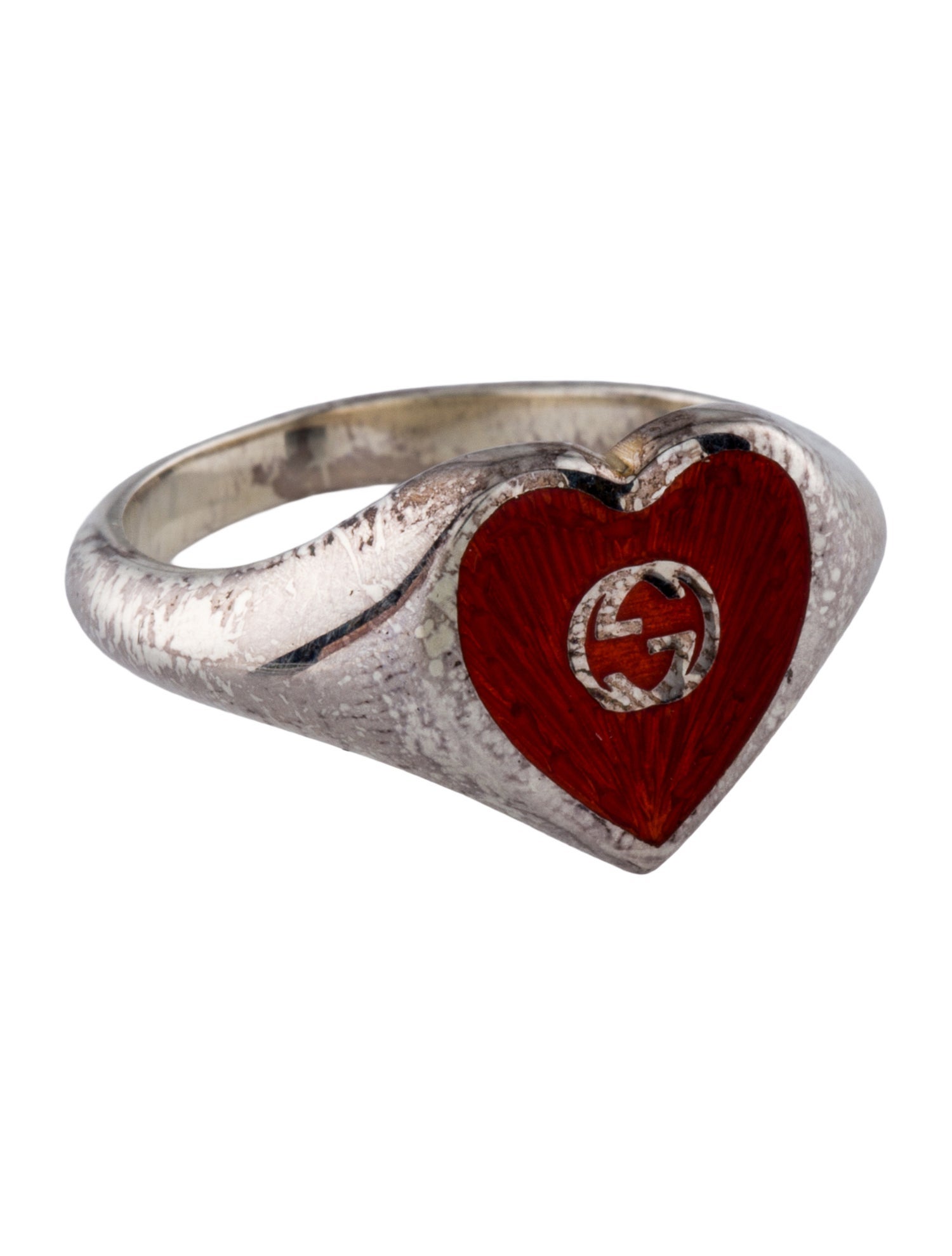 Gucci Enamel Interlocking G Heart Cocktail Ring
