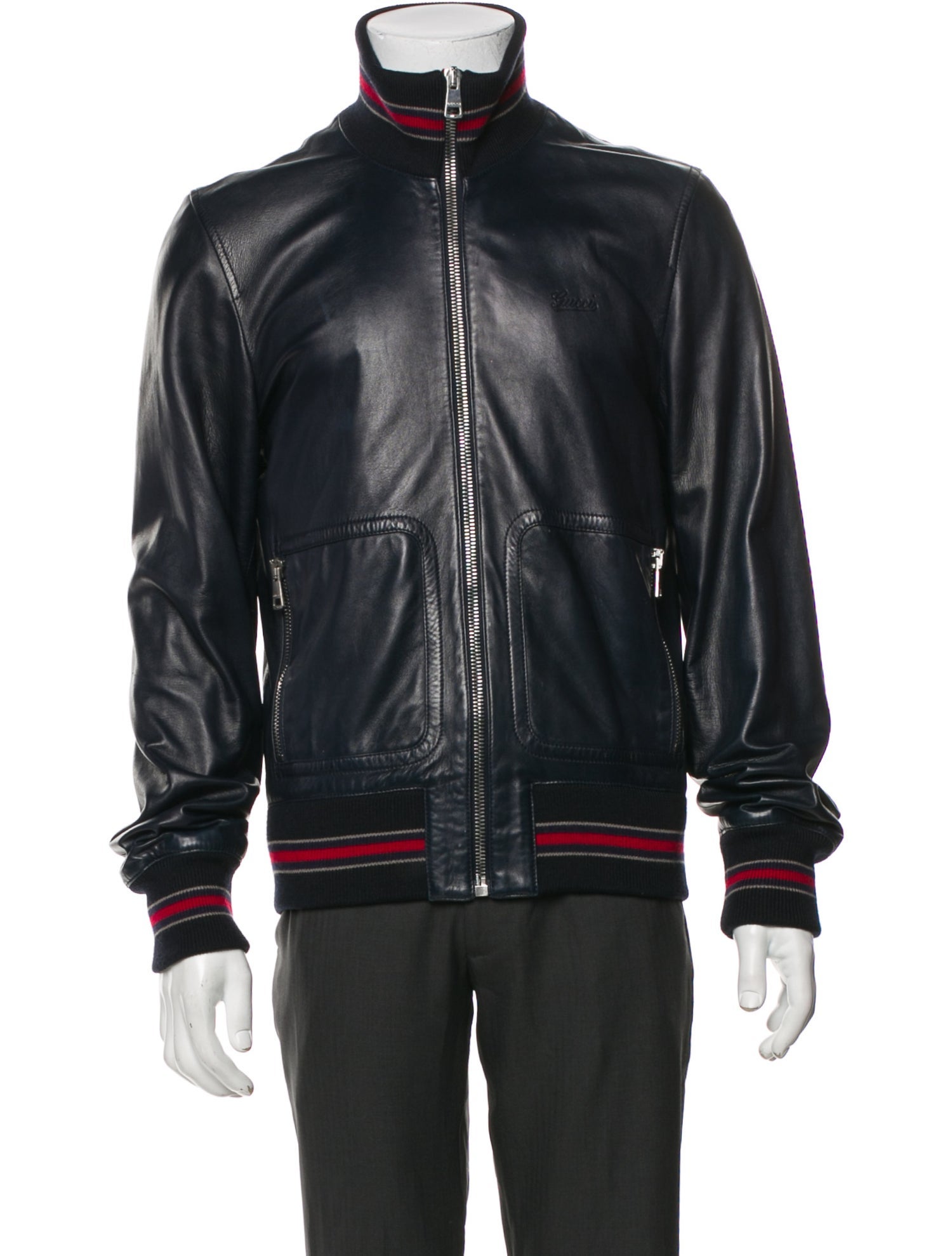 Gucci Web Accent Leather Bomber Jacket