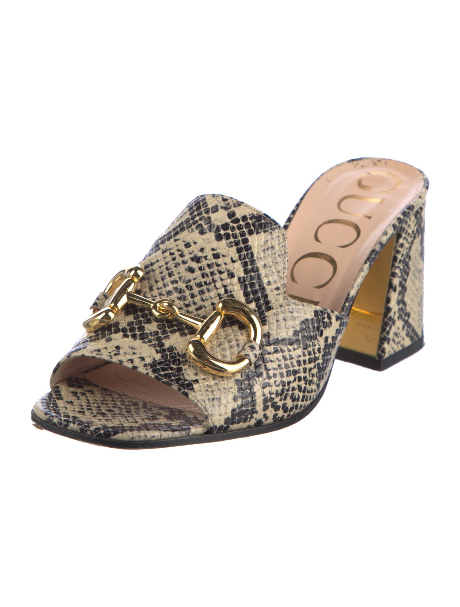 Gucci Horsebit Accent Embossed Leather Slides