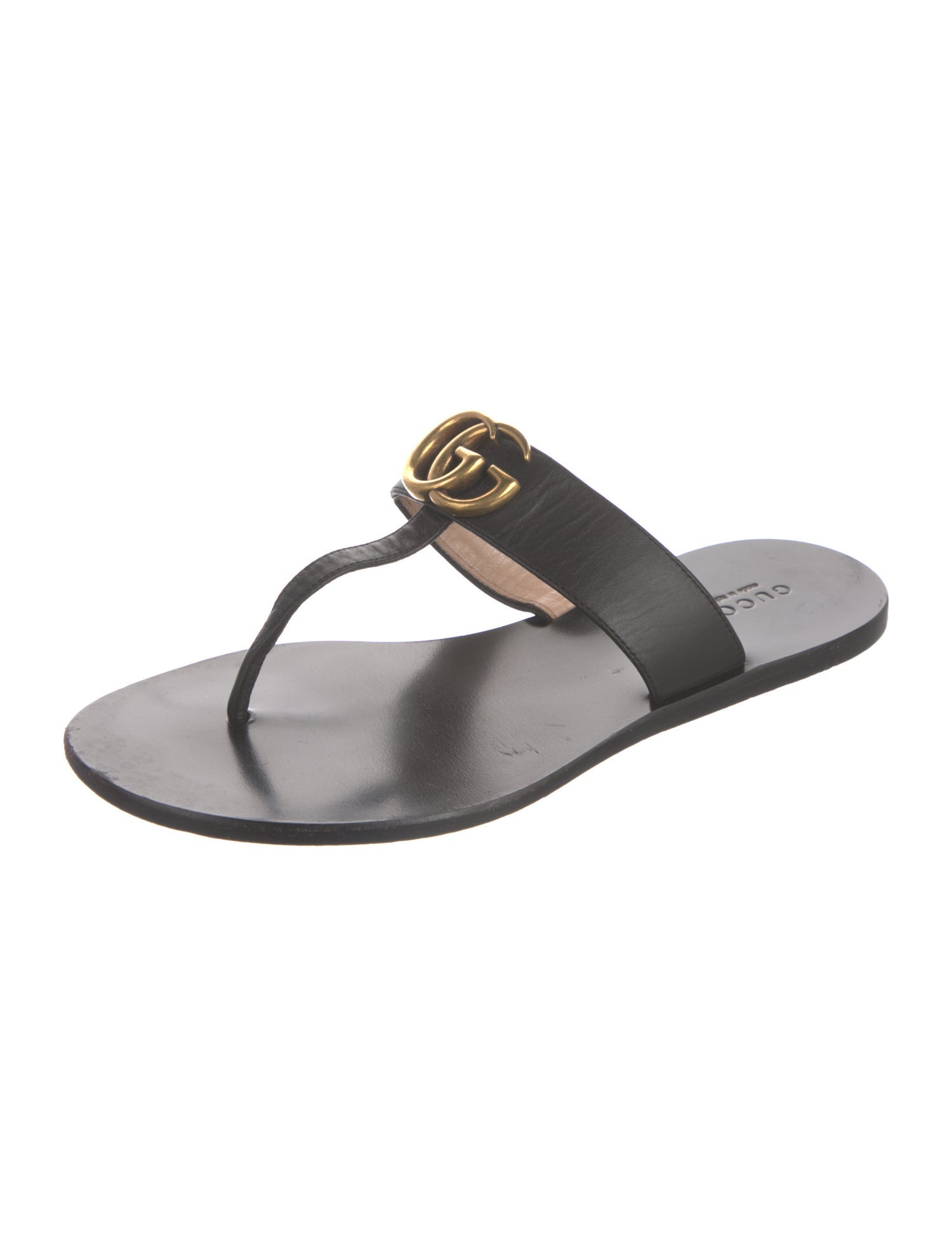 Gucci Double G Logo Leather Slides