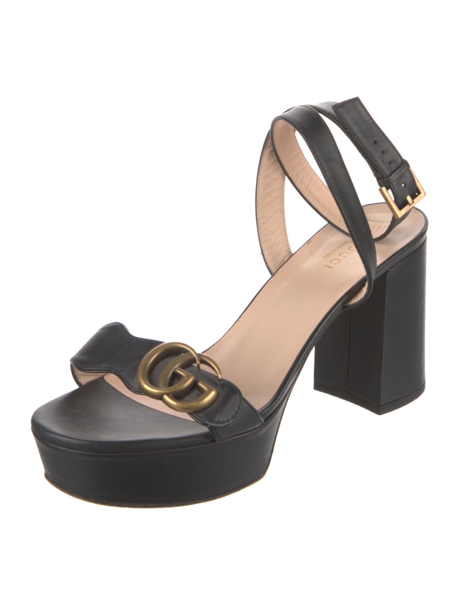 Gucci Double G Logo Leather Slingback Sandals